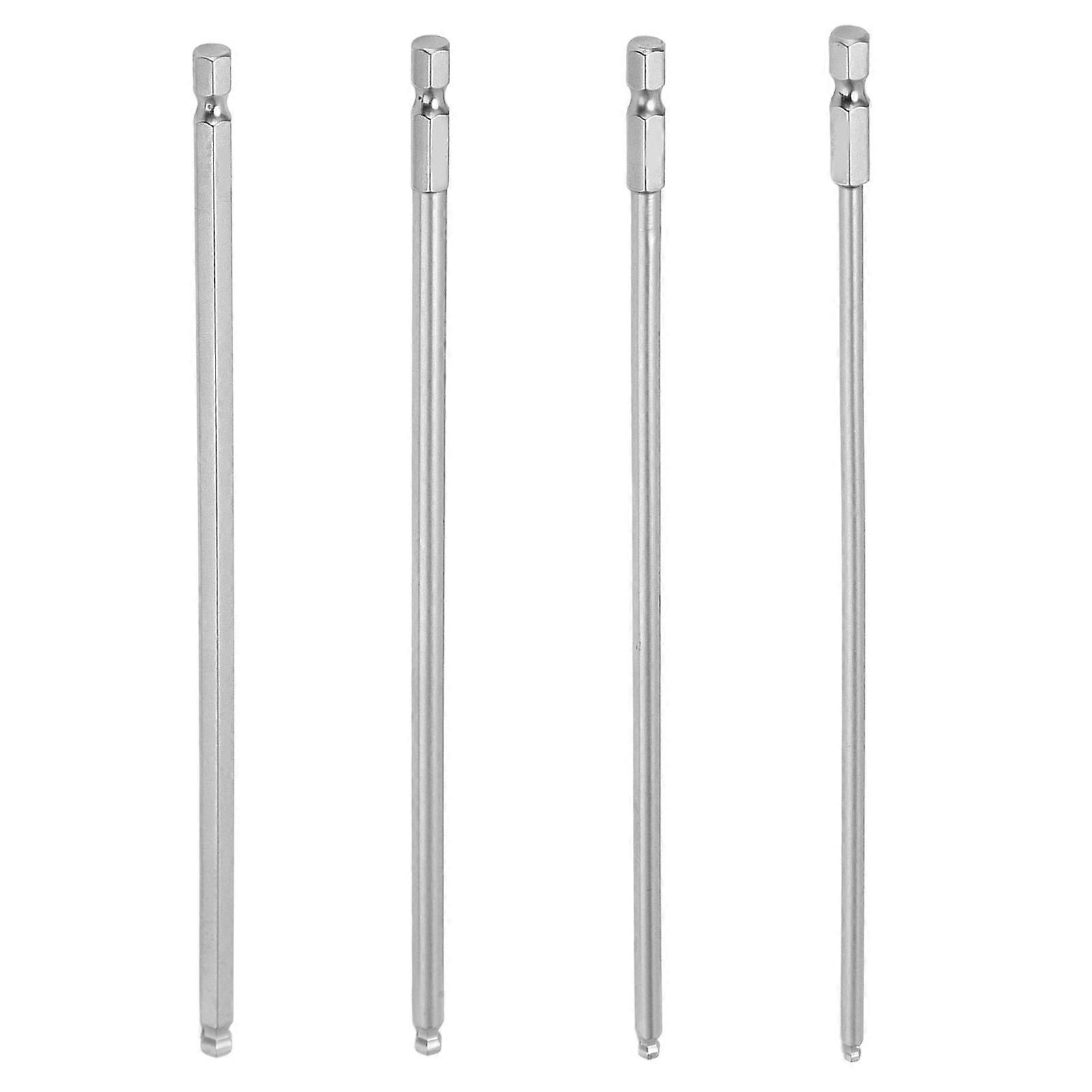 4pcs Hex Screwdriver Bit Set S2 Steel Magnetic Metric Ball Head Hex Bits 1/4 Inch Hex Shank200mm