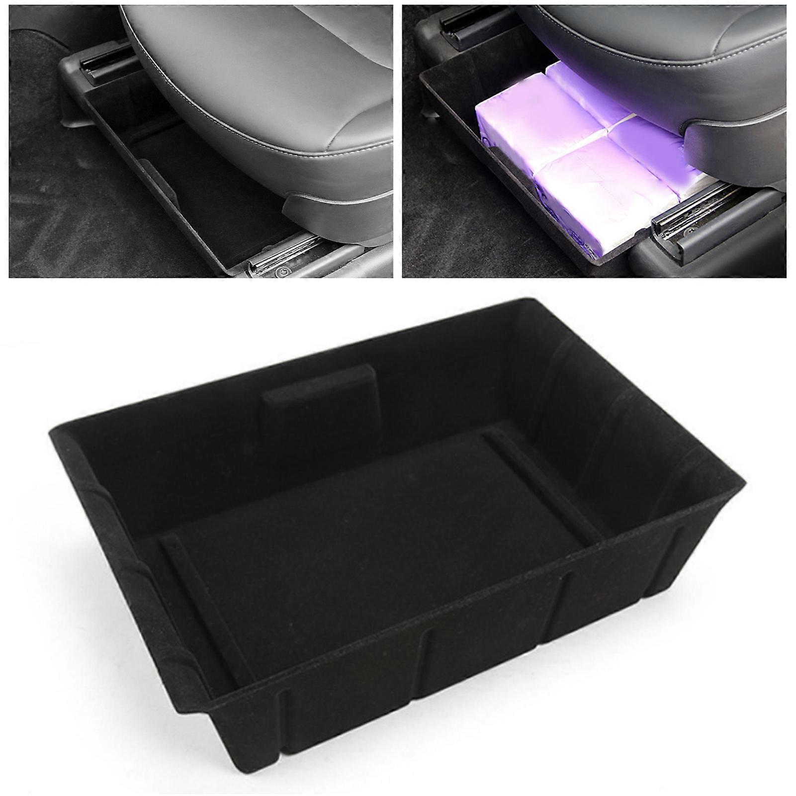 Under Seat Storage Box Organizer Tray Double Sided Flocking Replacement for Tesla Model Y 2020‑2022 
