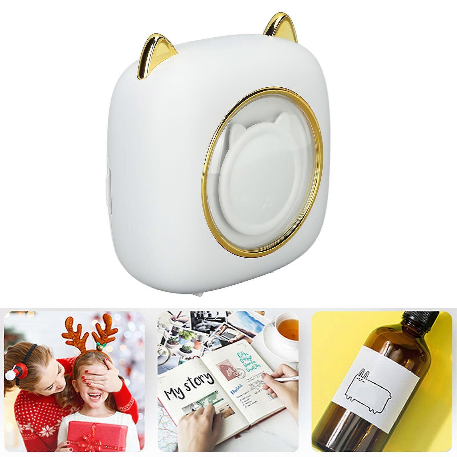 Wireless Mini Photo Printer Portable Inkless Adhesive Rechargeable 200DPI High Resolution Bluetooth Thermal Printer White 