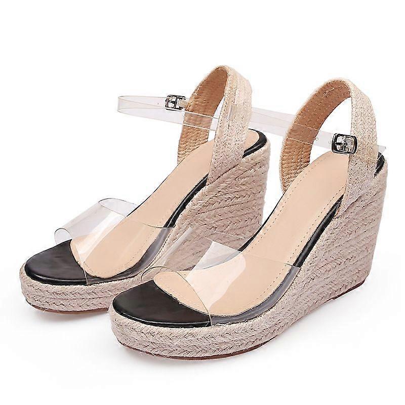 Summer Wedge Platform High Heel Sandals Women's High Heel Silicon Sealant Straw Woven Hemp Rope Bottom Plus Size