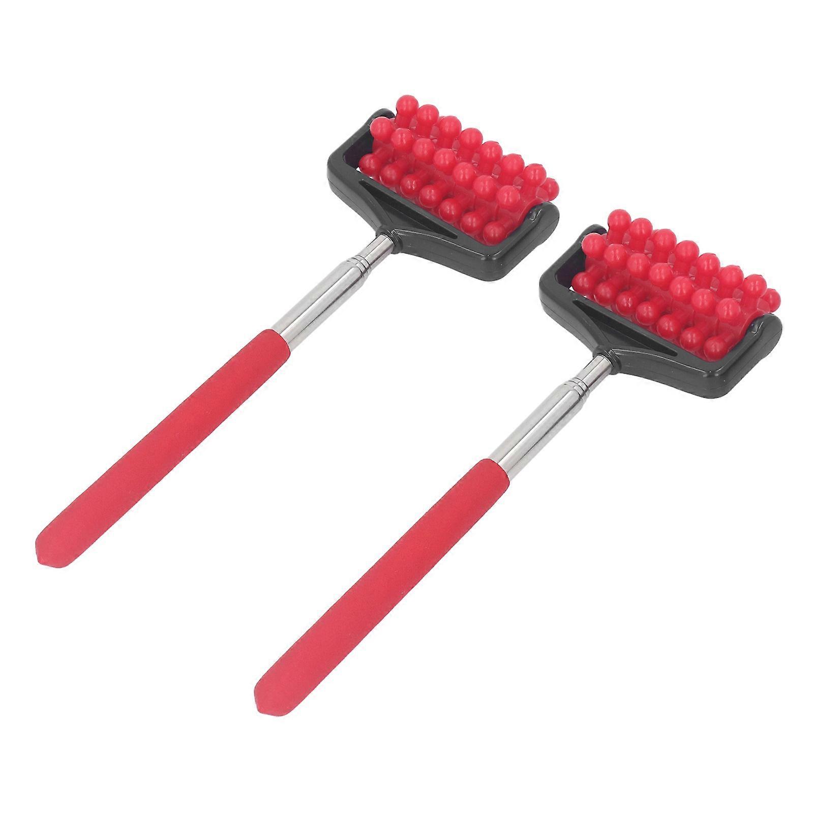 2pcs Telescopic Back Massage Roller Relieve Fatigue Adjustable Back Head Arm Scratch Roller for Relaxing Red