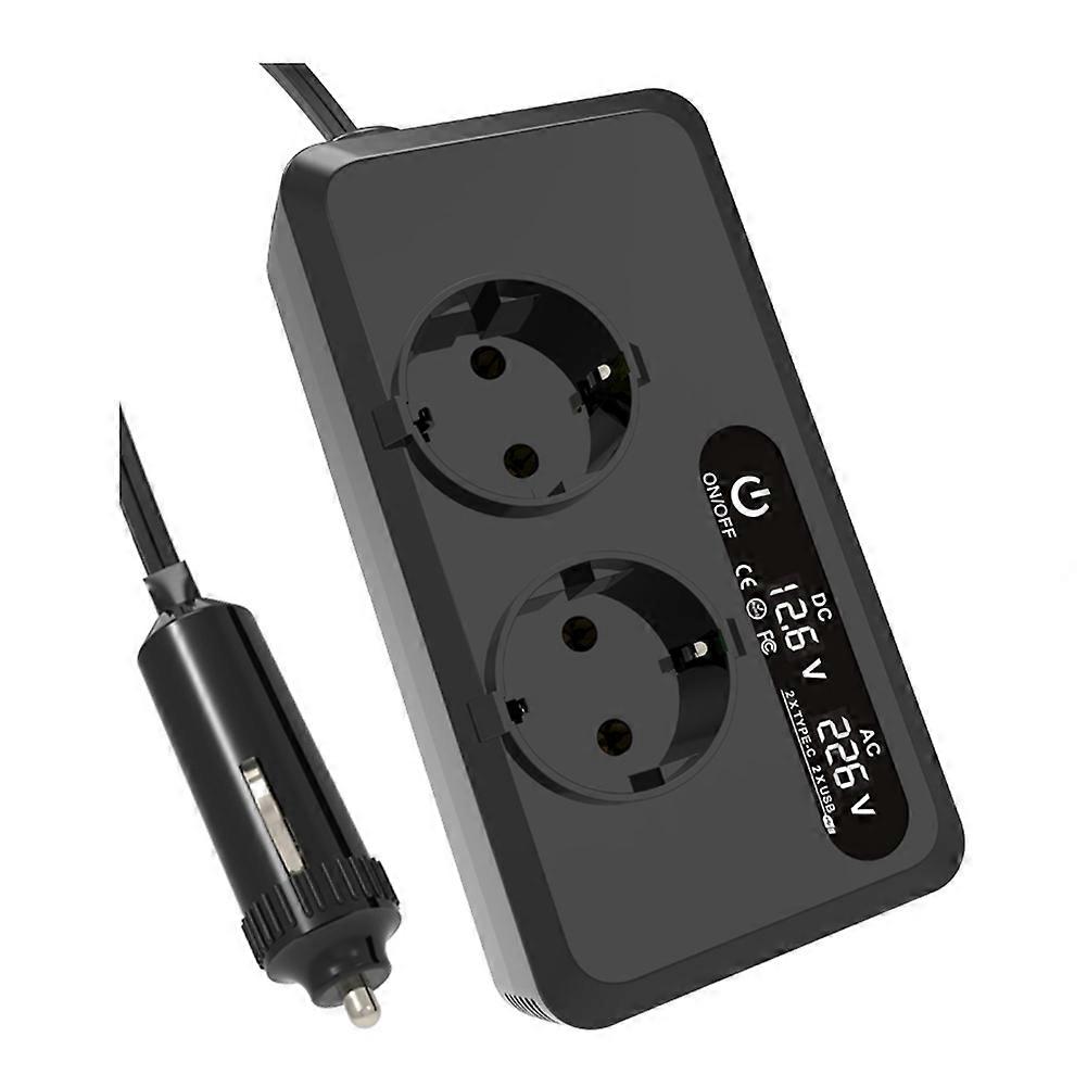 200W Car Inverter DC 12V to 230V AC Power Inverters USB Ports Charger Adapter Car Plug Converter with LED Screen EU Plug