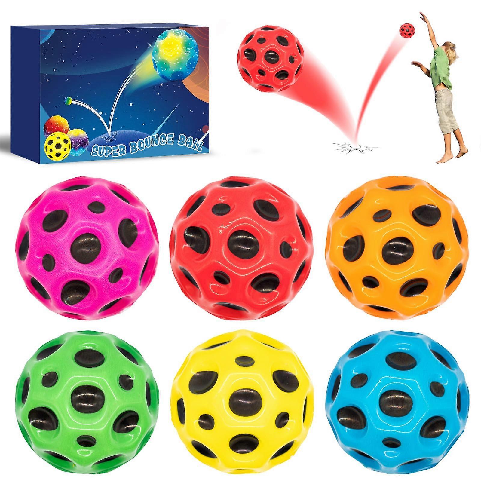 Pack of 6 Mini High Bounce Rubber Jump Balls - Colorful Indoor Outdoor Space Balls for Kids, High Jumping Fun