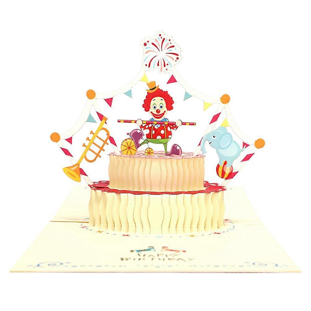 Creative 3D Clown Cake Greeting Card with Vivid Design for Wishes Made of Premium Paper Pink