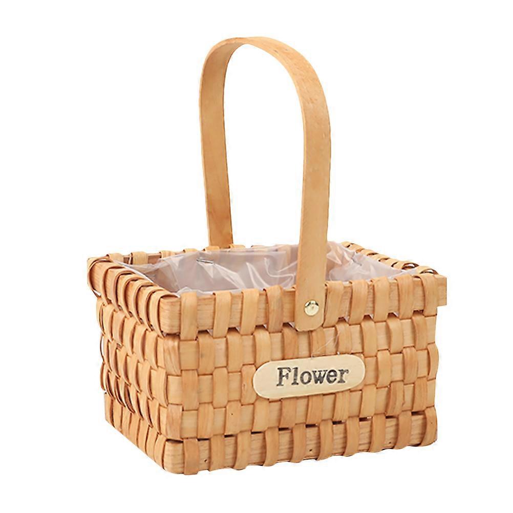 Flower Basket Decor for Home and Wedding Use Synthetic Material Khaki Color with Handle 1pc 12.7cm