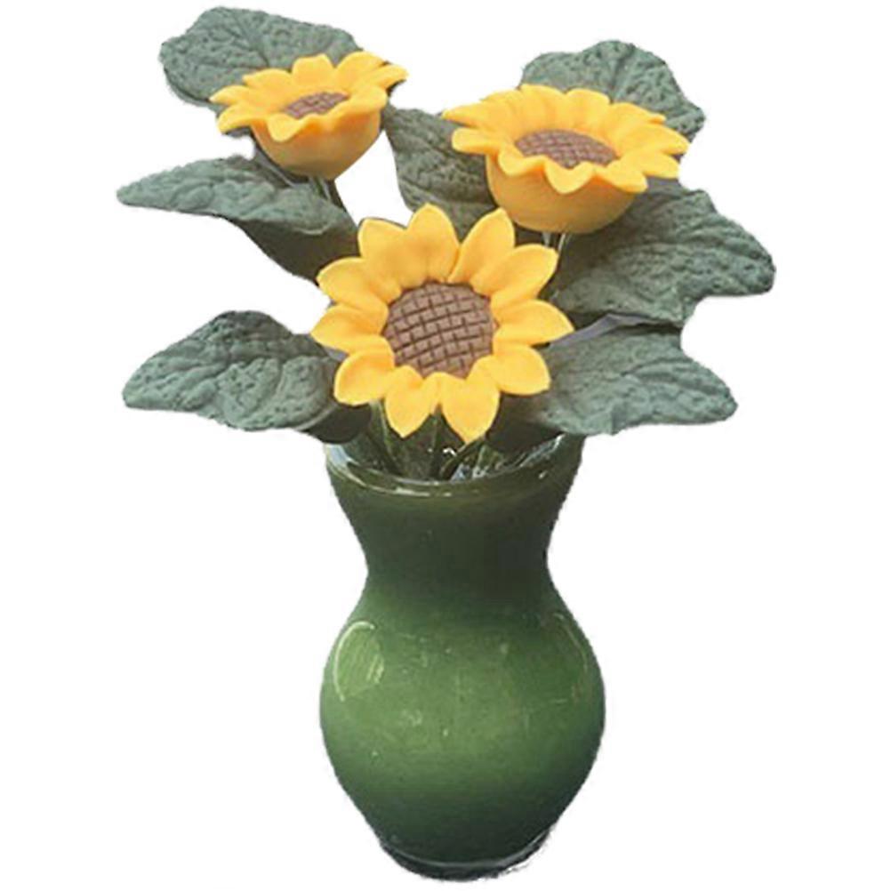 باقة عباد الشمس الاصطناعية مصغرة عباد الشمس بونساي عرض داخلي 1.7x1.7x4.5 سم زخرفية 1 مجموعة