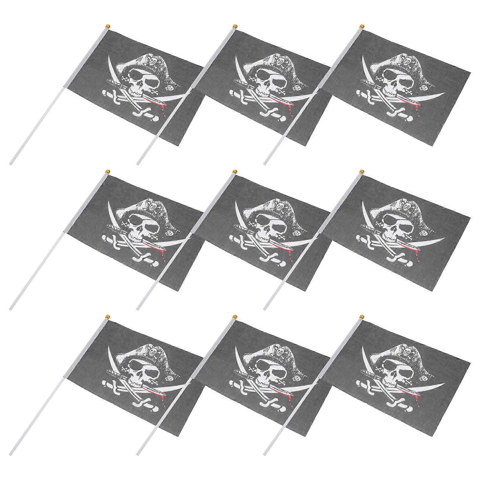 30pcs Handheld Pirate Skull Flags for Halloween Party Decorations with Pole Portable Banner Ornaments for Party Events