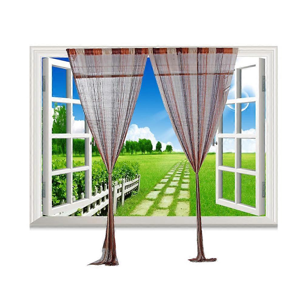 String Curtain Panel Room Divider For Homeowners Business Owners Party Wedding Polyester Yarn Rectangular Khaki 1Pcs