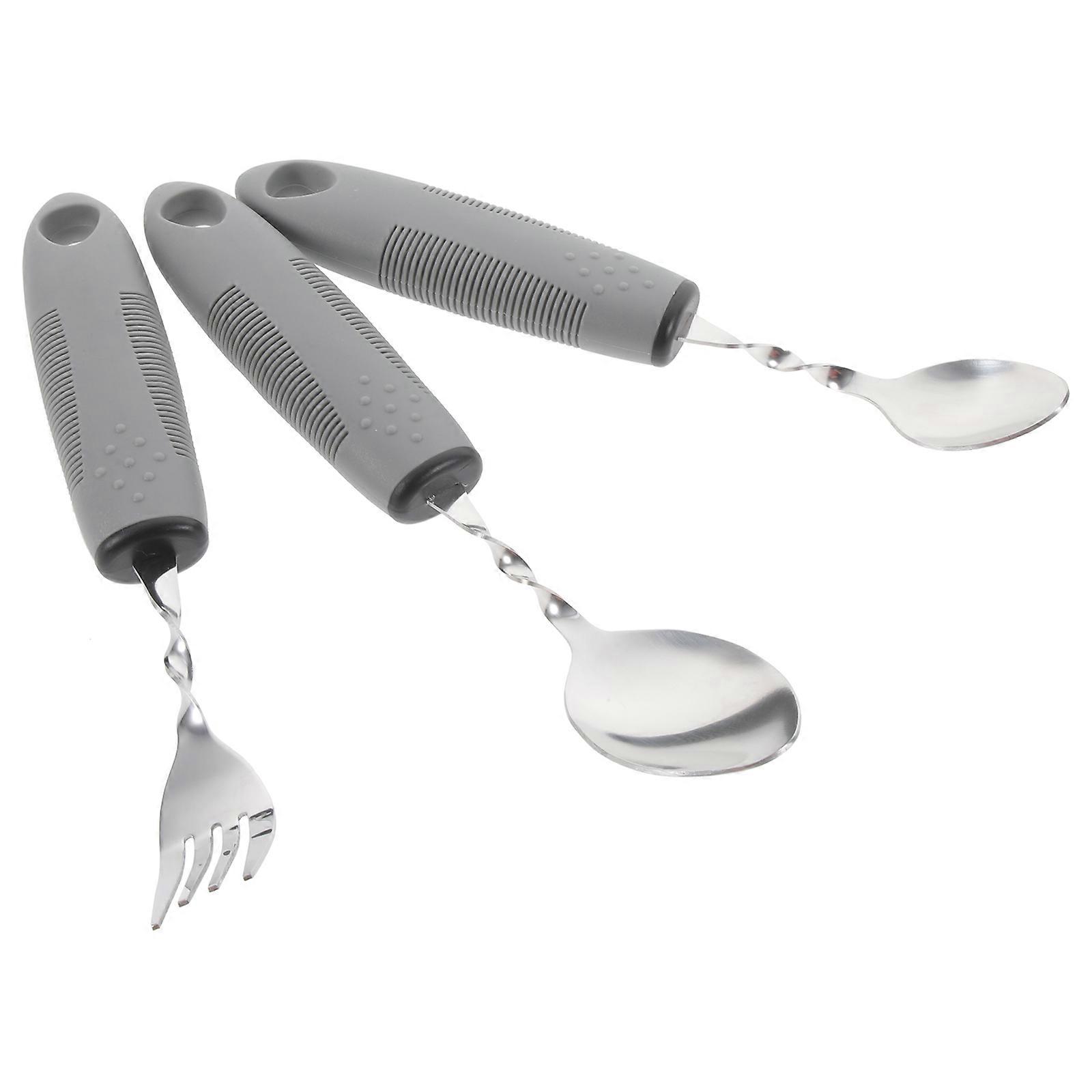 Elderly Tableware Set With Silicone Handles Mealtime Grey 20.5X3.8X1CM 1 Set