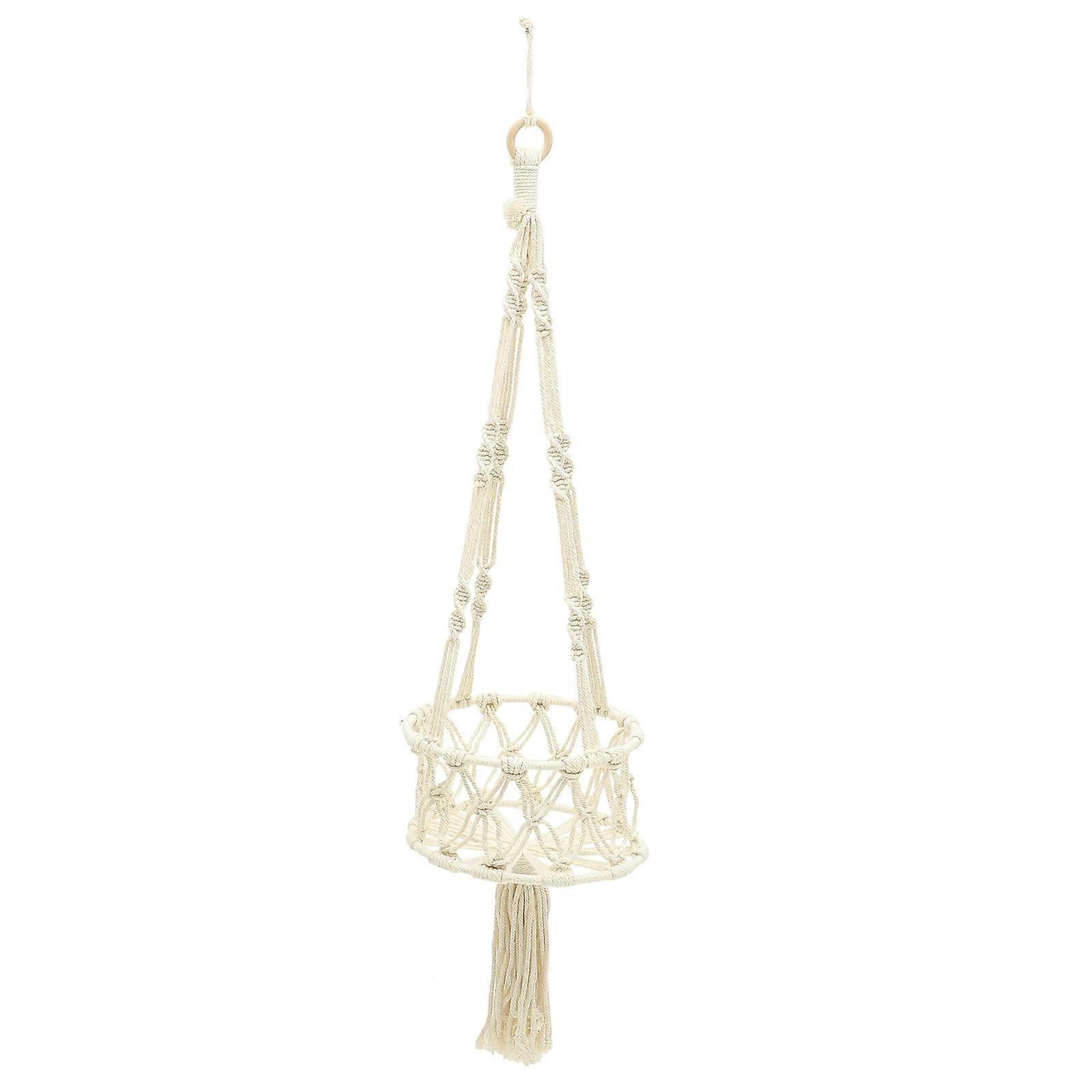 Boho Style Macrame Hanging Basket for Fruits and Vegetables Storage Beige Cotton Rope 12.5 Inches