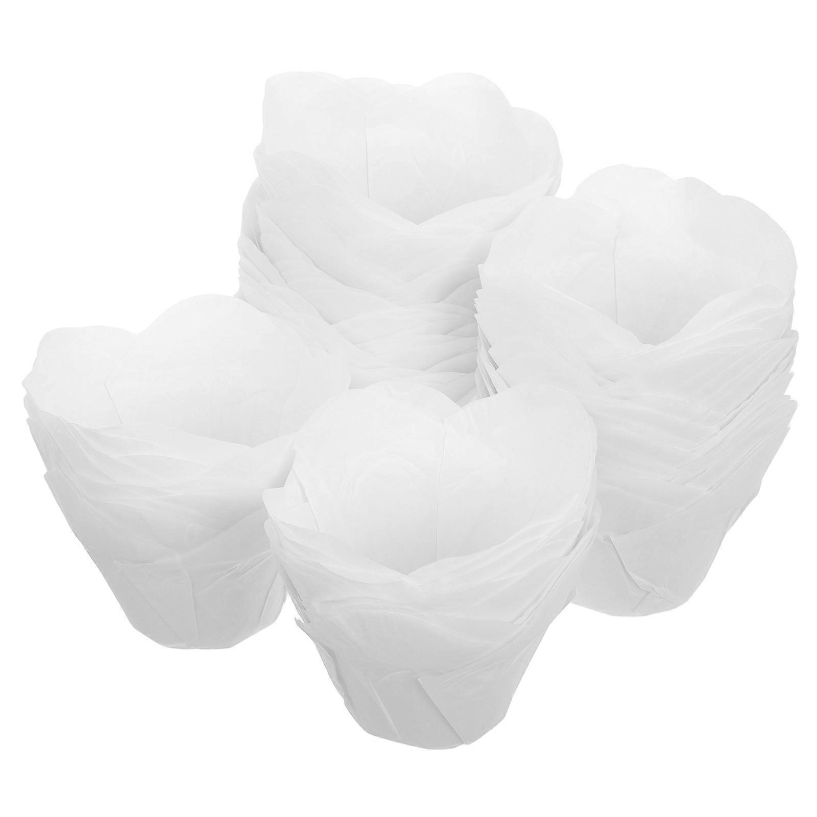 White Baking Paper Cupcake Liners with Lotus Design for Kitchen Use Oil-Resistant 100 Pieces