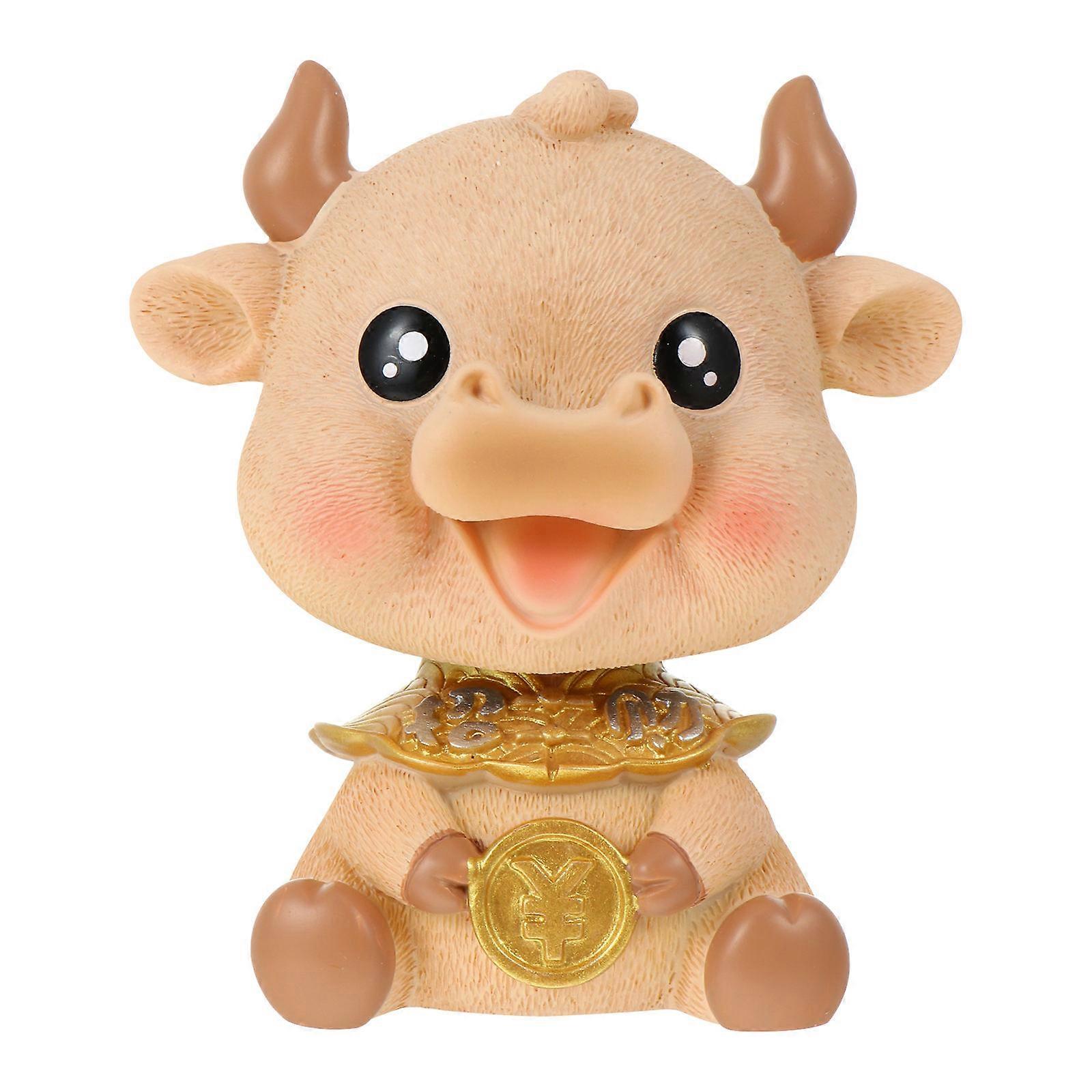 Golden Resin Cattle Ornament for Chinese New Year Decoration with Auspicious Design 1Pc