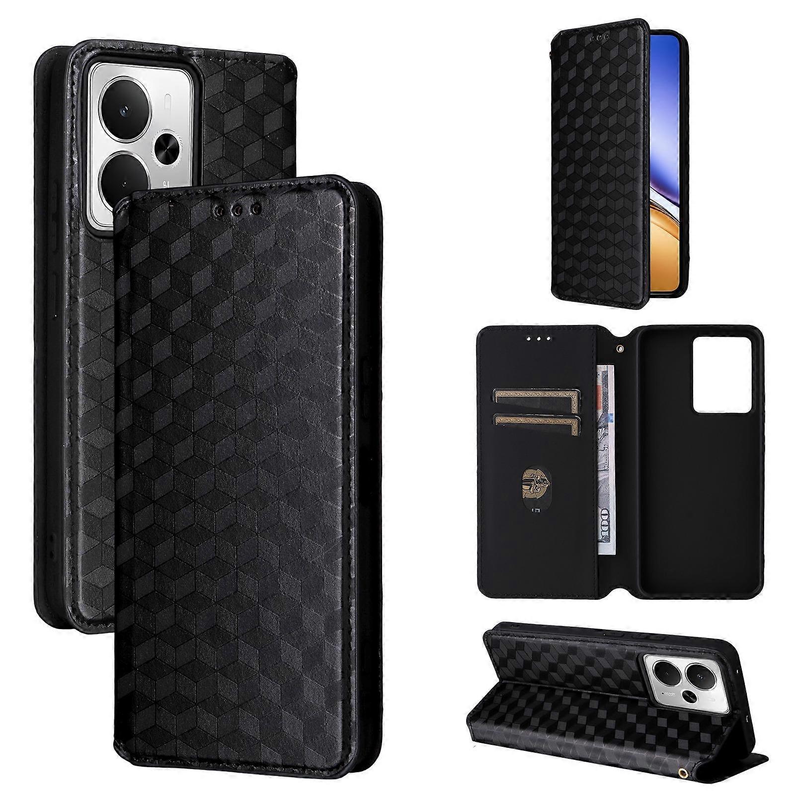 Cubic Grid Texture Flip Leather Phone Case