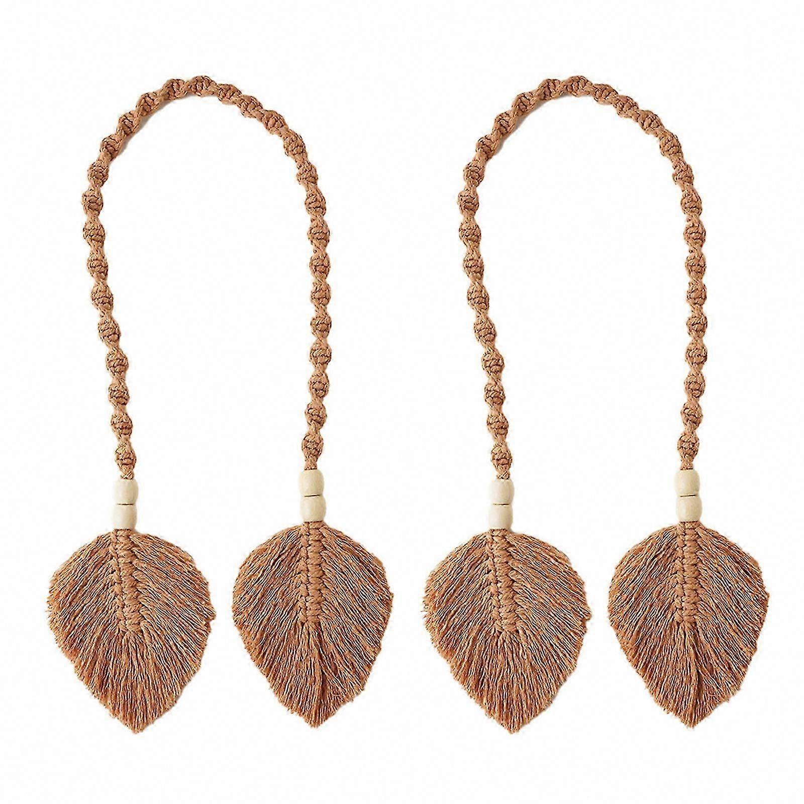 Curtain HandWoven Tiebacks Beautiful Bohemia Leaf Curtain Holdbacks for Drapes Tieback, Window Sheer white