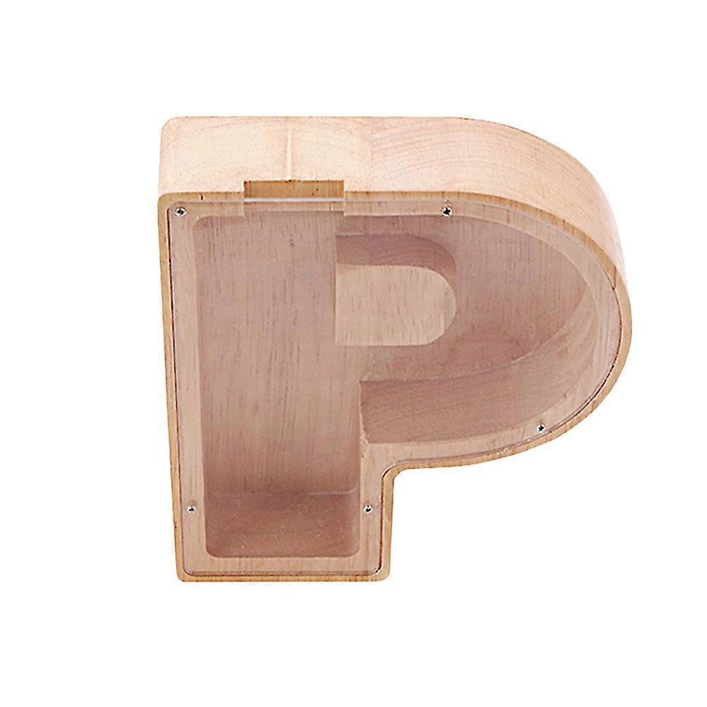 Piggy Bank P Shape Bamboo Coin Box for Storage 1Pcs with Khaki Color