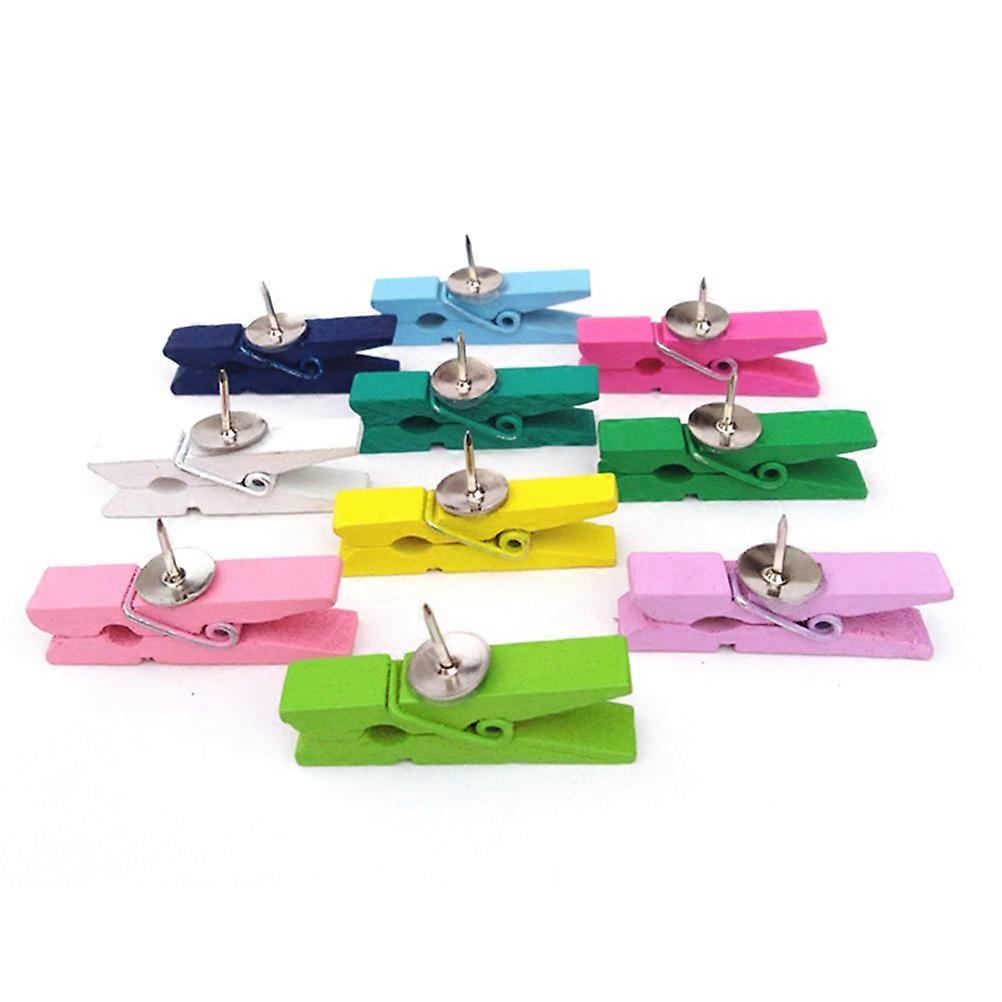 Wooden Clips with Pushpins for Craft Projects Multi Color Quality Wood Material 50pcs