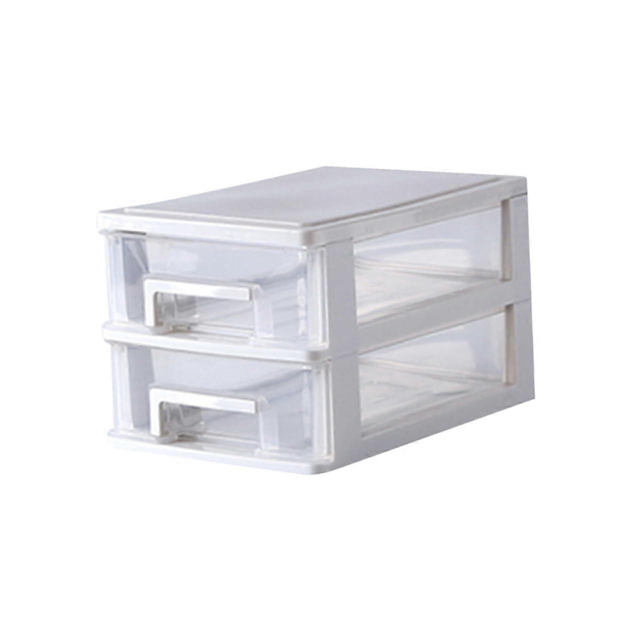 Two-Tier Plastic Storage Box Portable Desk Organizer Transparent White For Cosmetics And Small Items Optimal Desk Storage