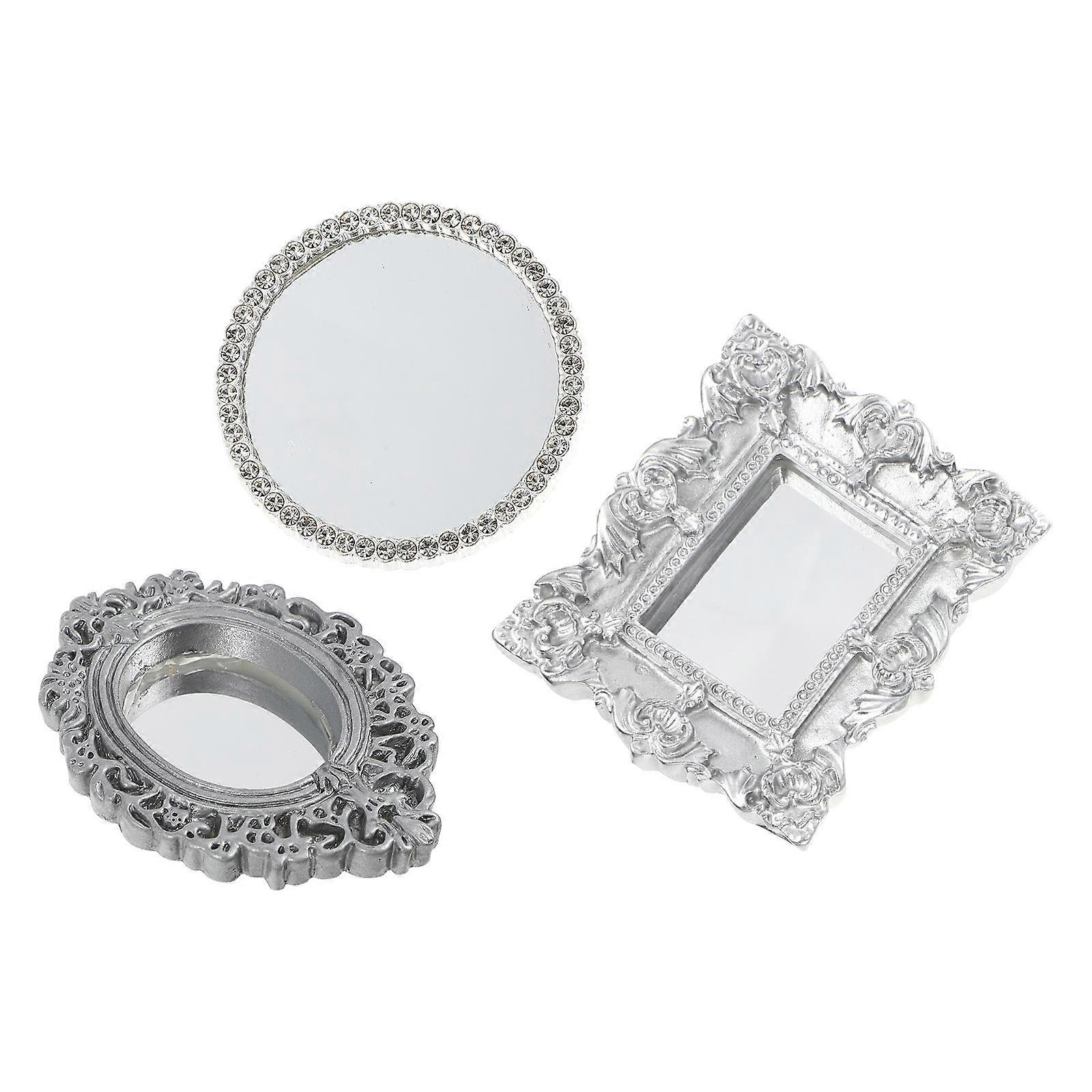 3Pcs Mini Classical Mirror Decorative House Mirrors for Micro Scene Models