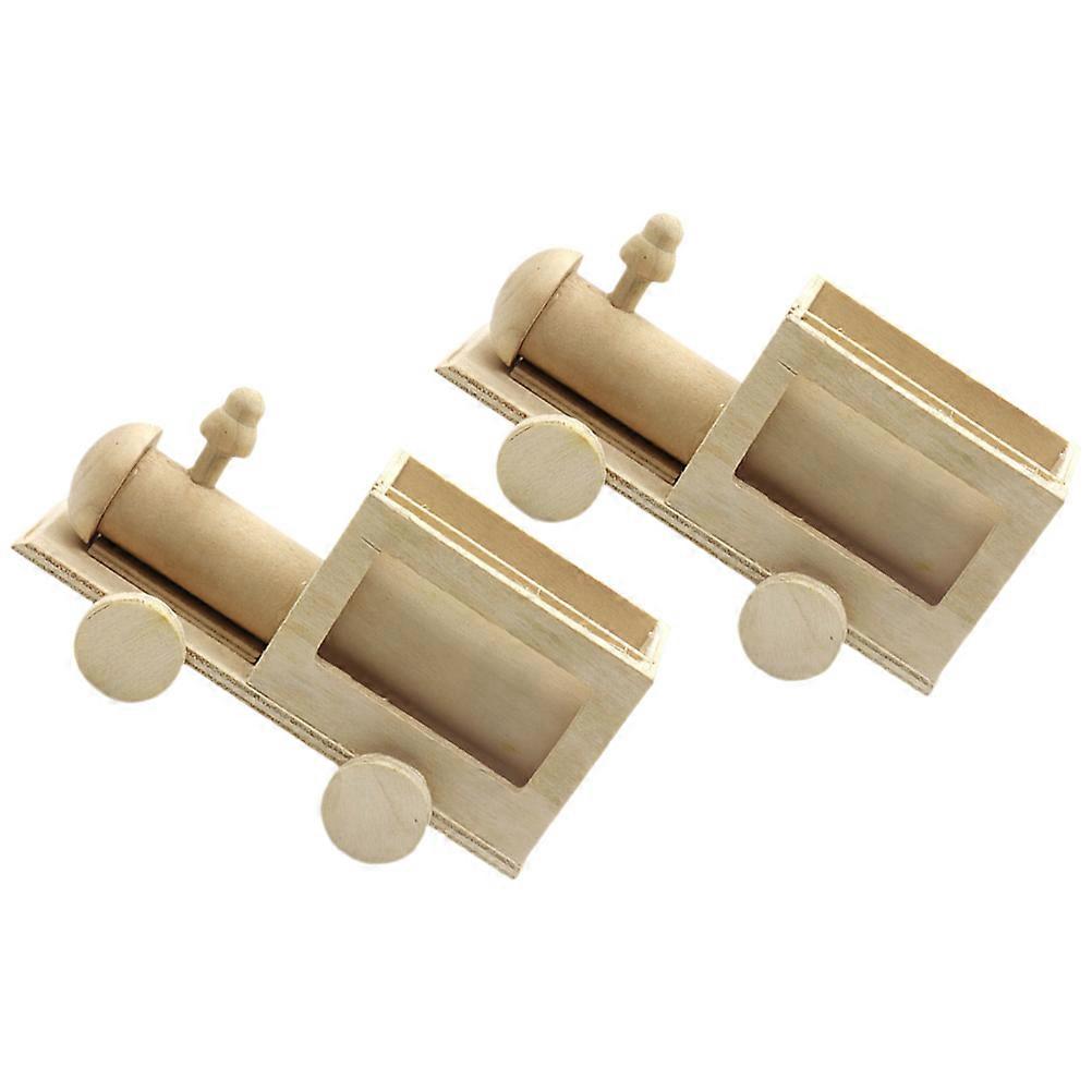 Kids DIY Graffiti Wood Pen Holder In Train Shape Suitable For Various Occasions With Natural Style 2Pcs