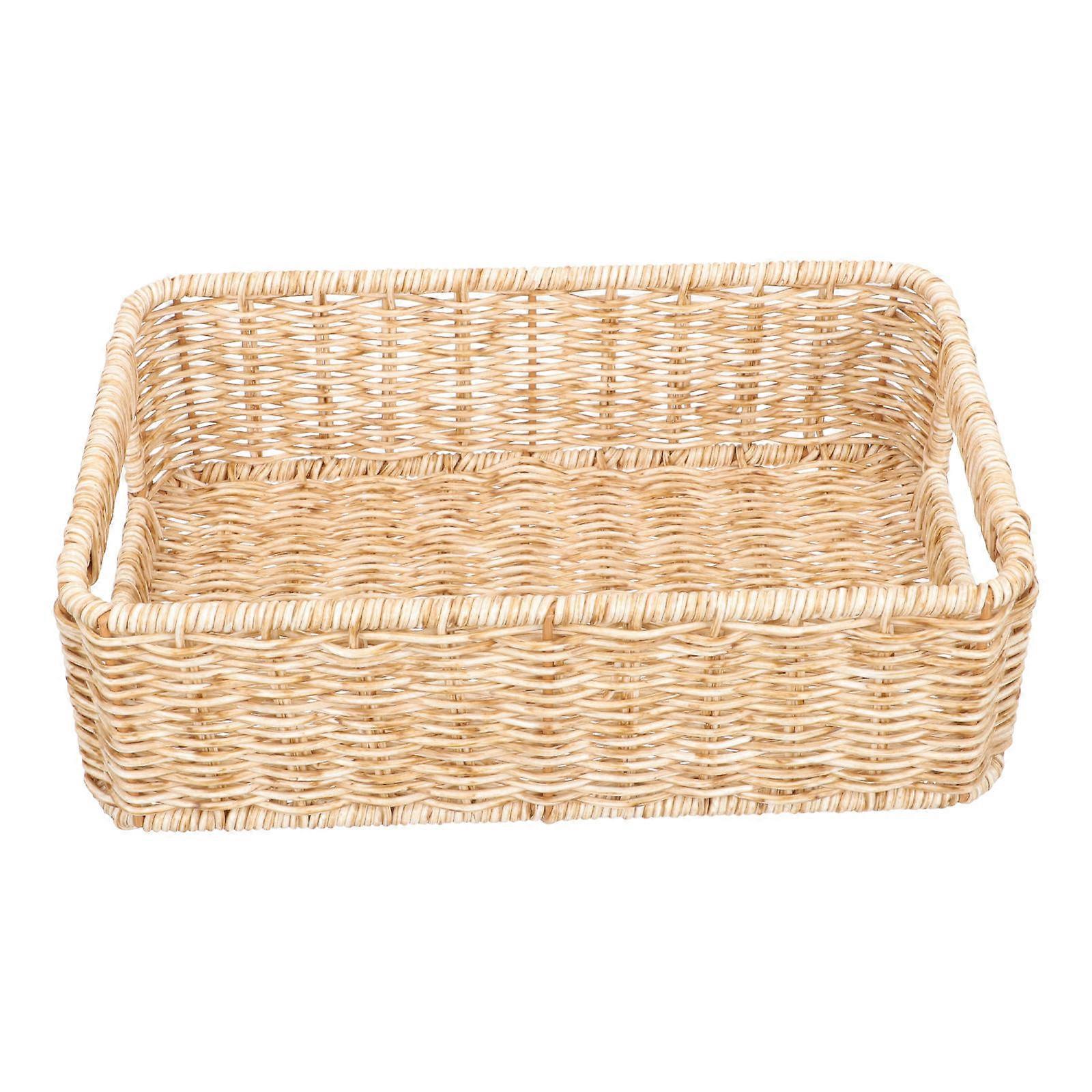 Brown Artificial Rattan Storage Basket for Home Use with Two Handles Practical and Decorative