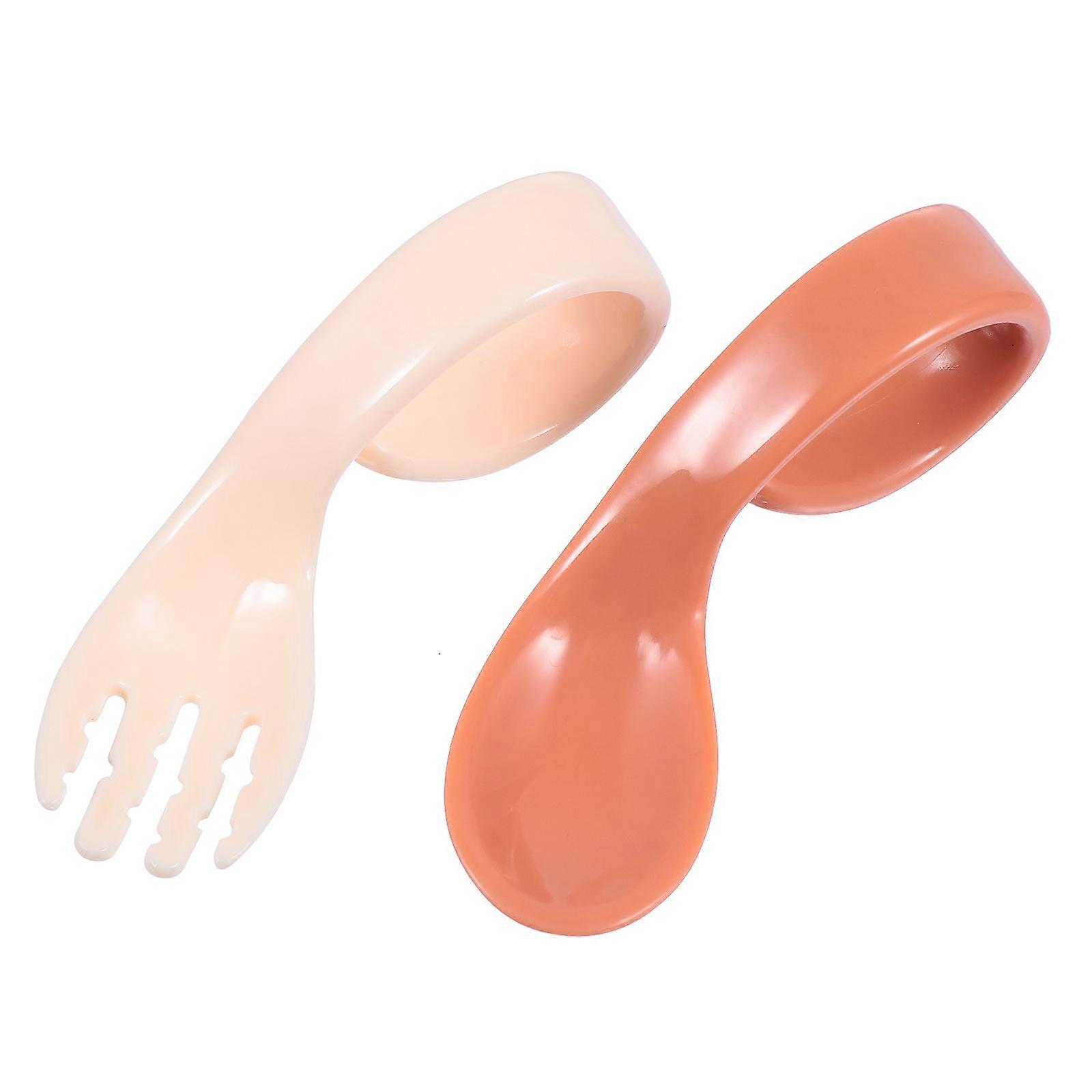 Adaptive Spoon And Fork Set For Infants Mealtime Orange Short Non-Slip Handle Smooth Surface 1 Set