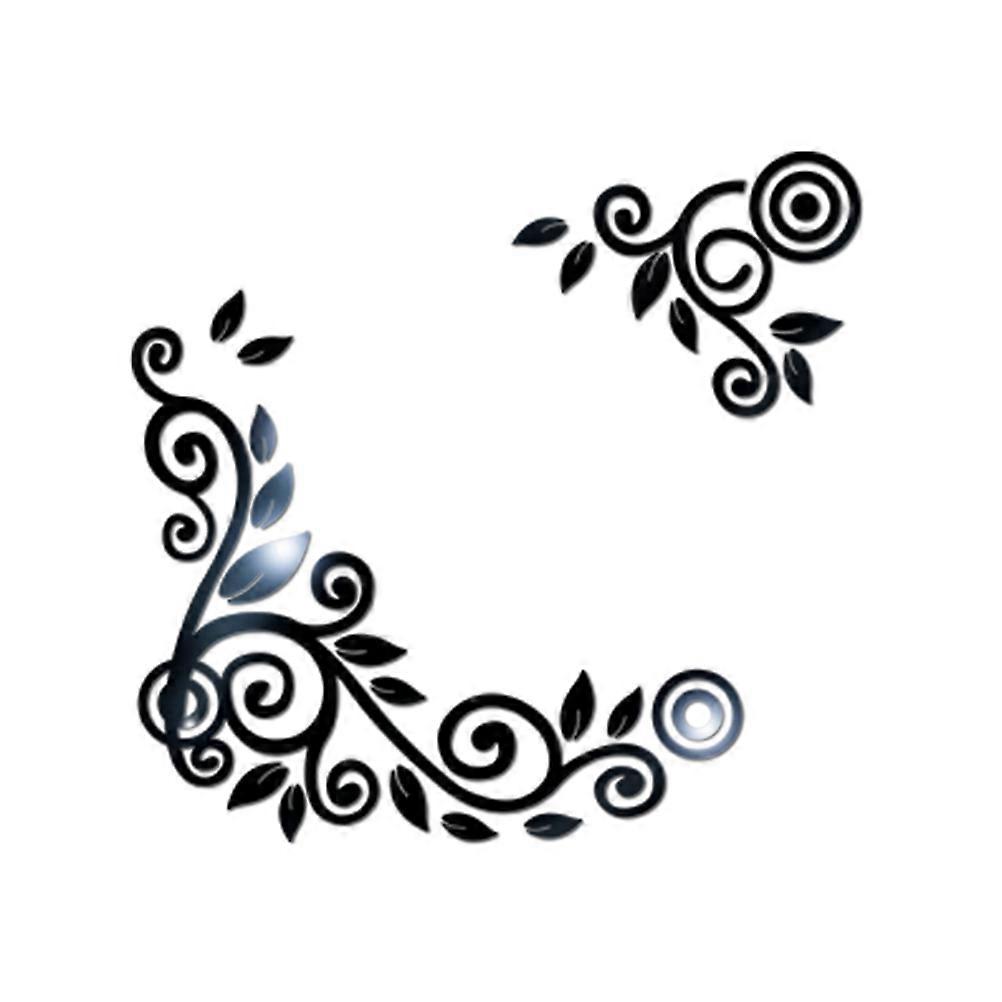 ミラーフラワーウォールステッカーアートデコレーションリビングルーム63X53.50CMブラック防水1セット