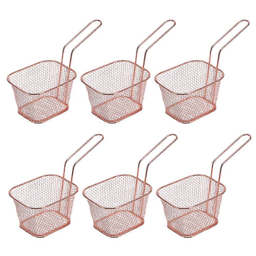 French Fry Serving Basket 6Pcs Rose Gold Iron Cookware For Home Cooks Great For Cooking Frying Snacks 7.1X3.3X2.5in Size