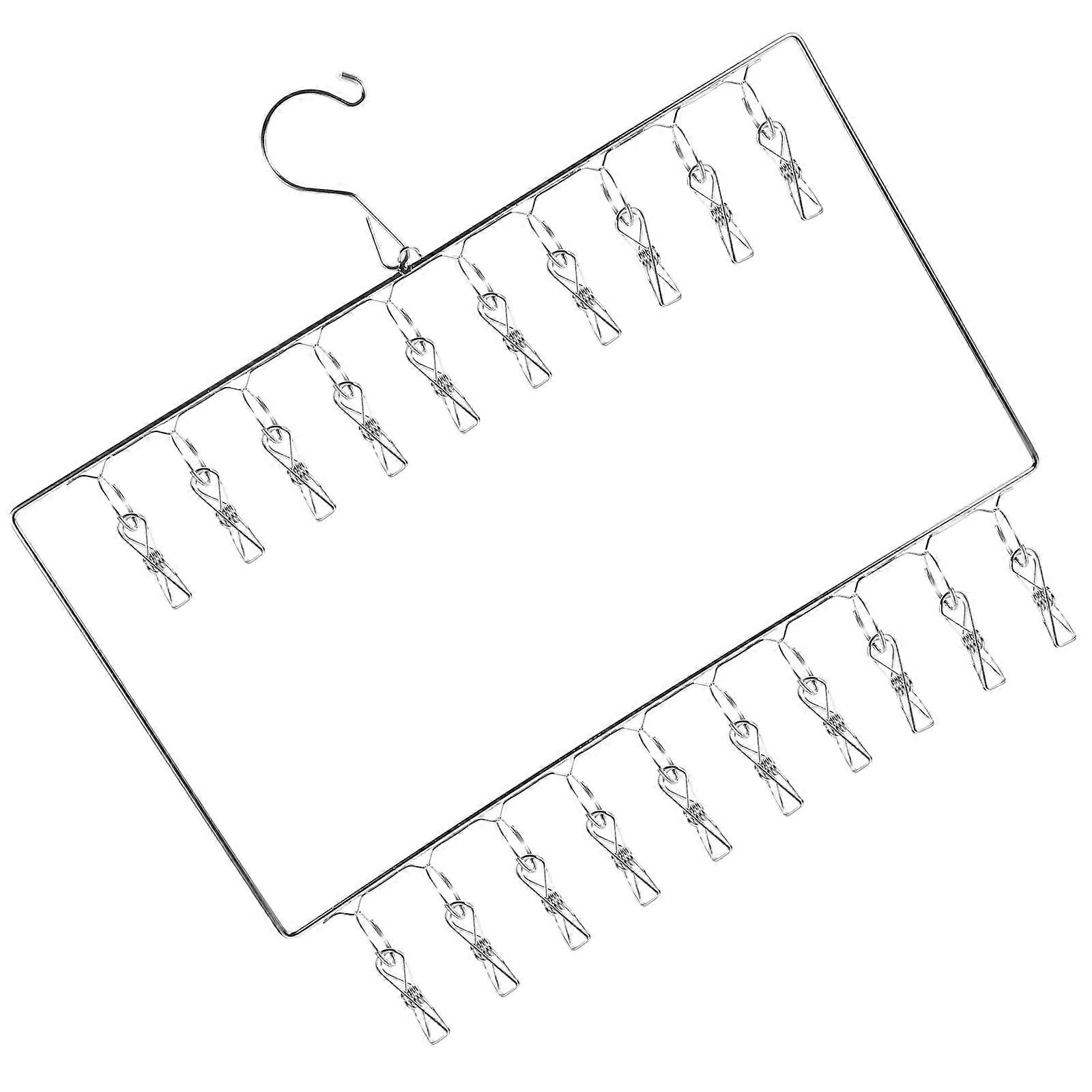 Stainless Steel Laundry Drying Rack with Clips – Sock Hanger for Bras, Clothes, and Underwear – Design for Year Round Use