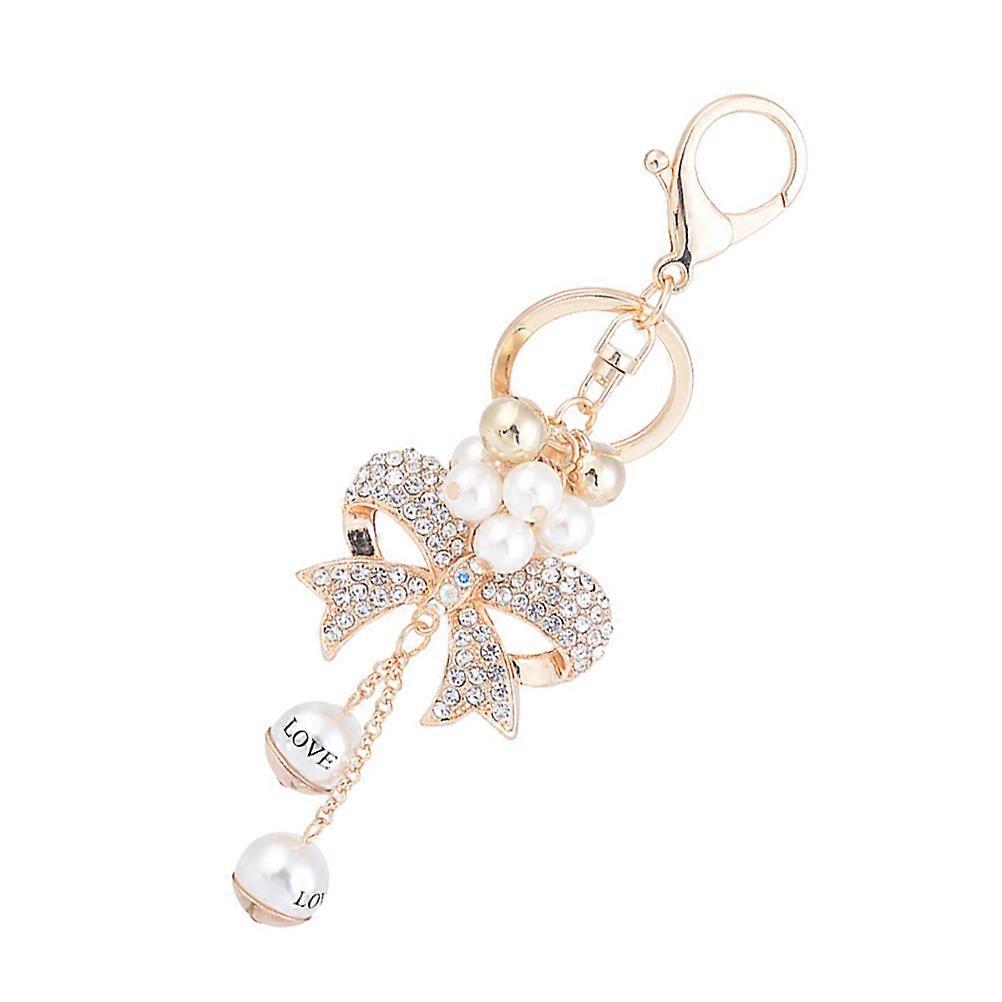 クリスタルボウキーホルダーはキーを整理します女性ハンドバッグパールマルチカラーチャーム1個