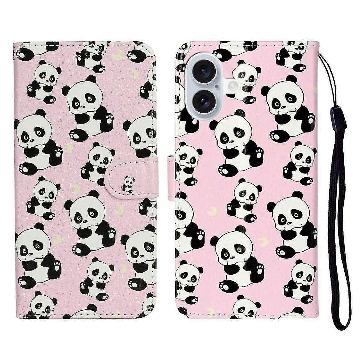 For iPhone 17 Case Leather Wallet Phone Protective Case with Strap (Multi-color, Panda)