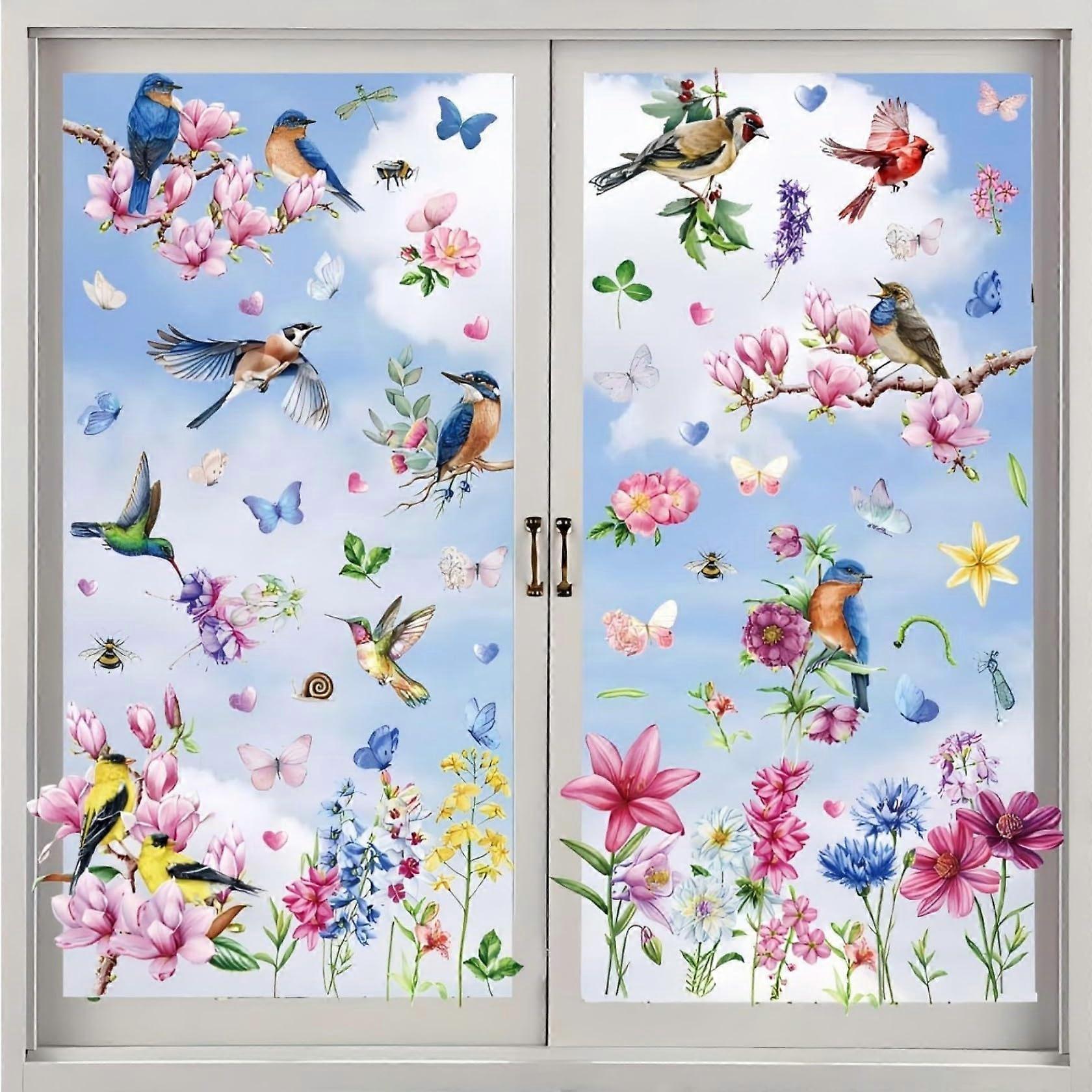 Flower Butterfly Tree Branch Hummingbird Window Stickers Decorations