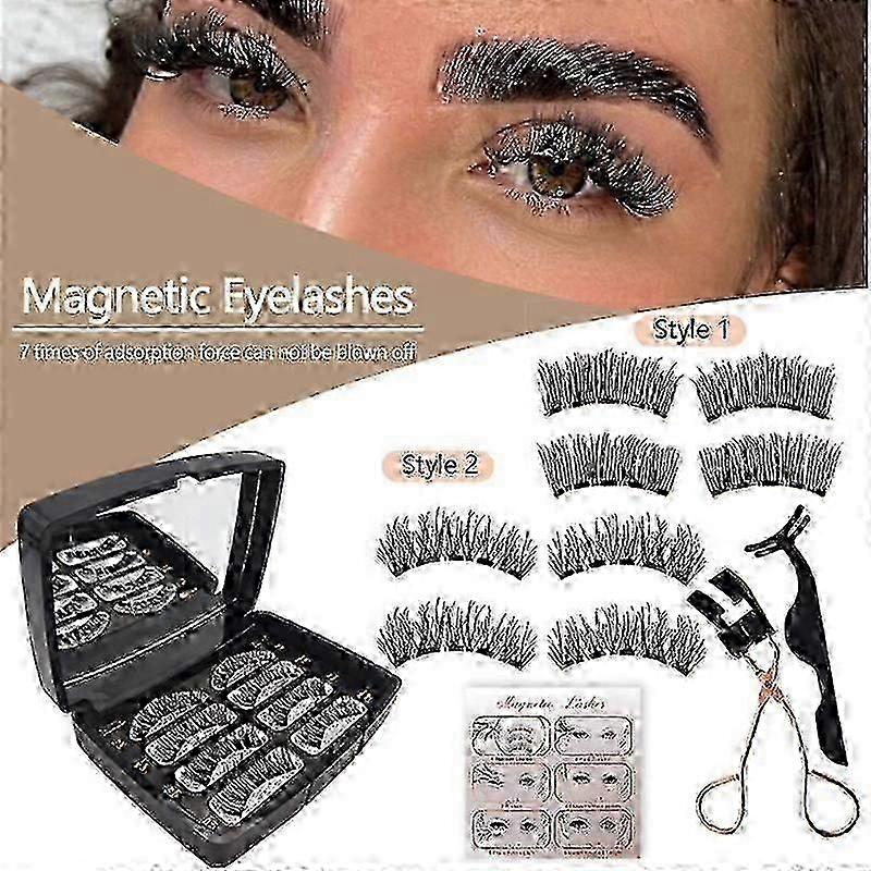 Reusable 3d Magnetic False Eyelashes With Eyelash Adhesives Hr