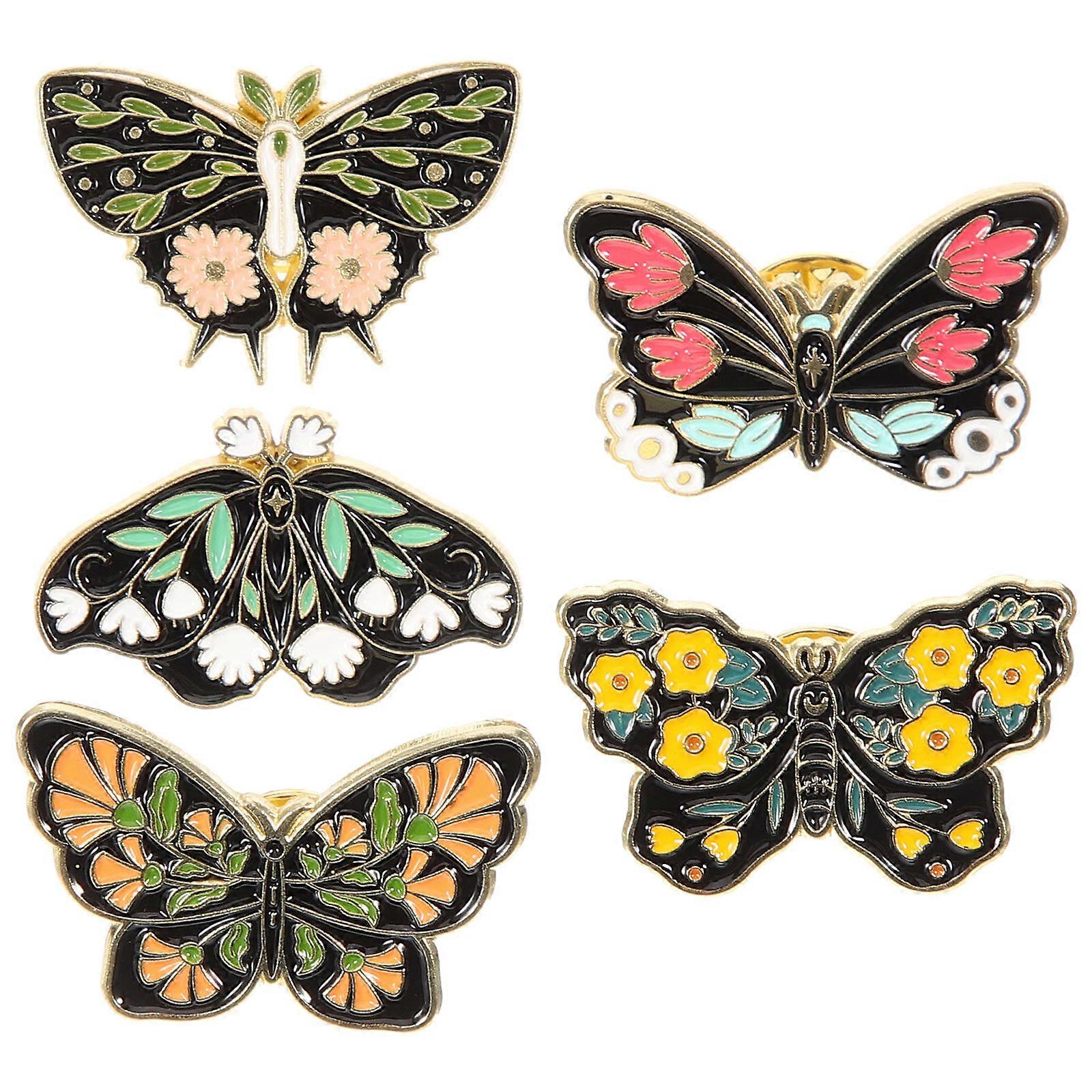 Butterfly Pin Badge Metal Uniforms Temperament Assorted Color Decorative Effect 5Pcs
