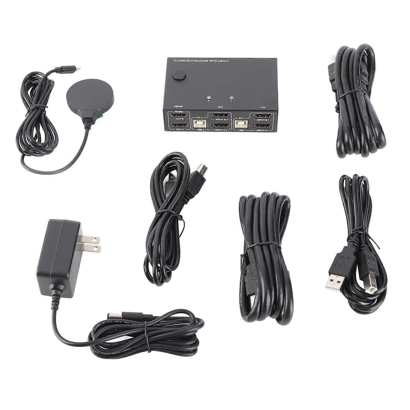 KVM Switch 3840x2160 At 30Hz HD Multimedia Interface Dual Monitor Switcher Plug and Play for Office Gaming