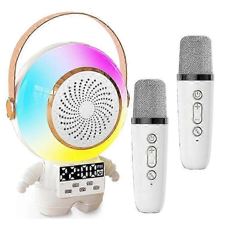 Mini Karaoke Machine, Portable Robot Bluetooth Speaker With Clock Display Led Light And 2 Wireless M