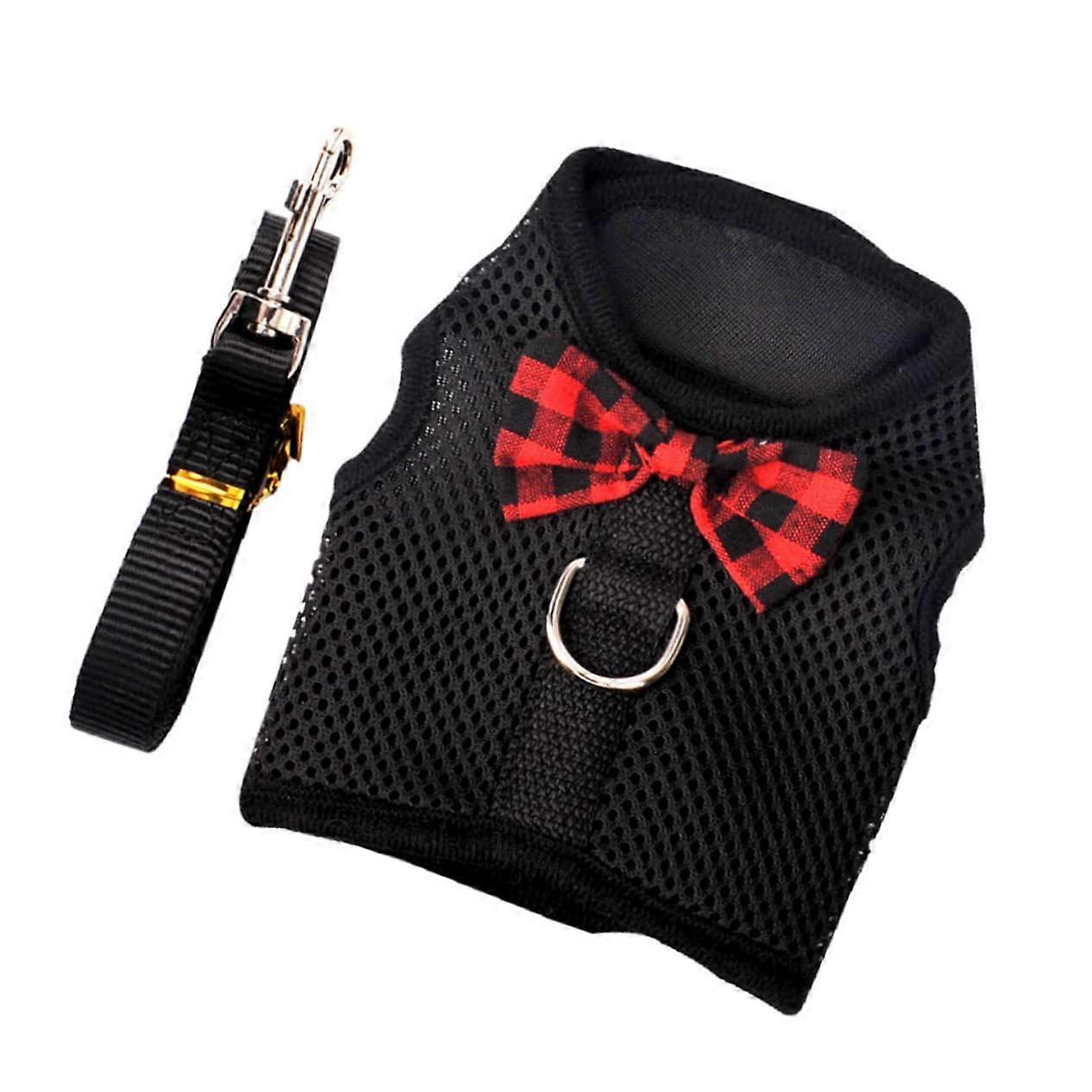Pet Vest Harness Set Lightweight Mesh Dog Pulling Strap For All Weather Use Training And Outdoor Activities Black Chest