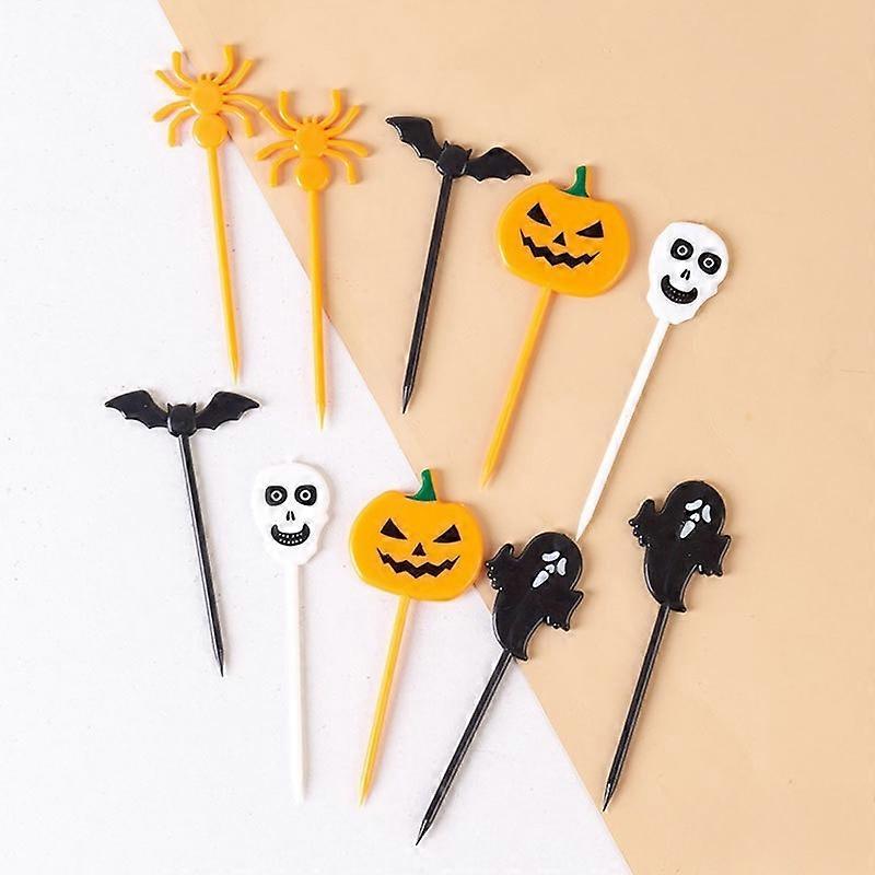 10/20PCS Plastic Halloween Toothpicks Mixed style Ghost Bat Spider Fruit Toothpicks Halloween Cupcake Party Decoration