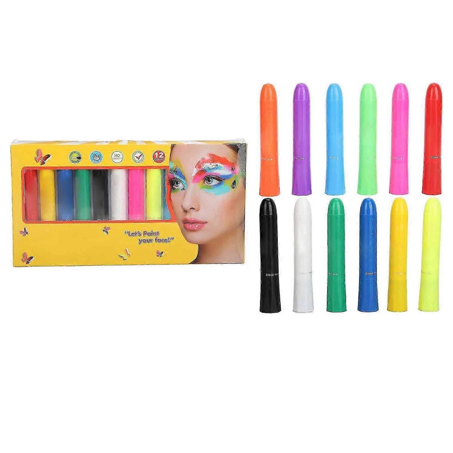 2025 Latest Model 12 Colors Face Paint Crayons Set Vibrant Colors Easy to Remo...