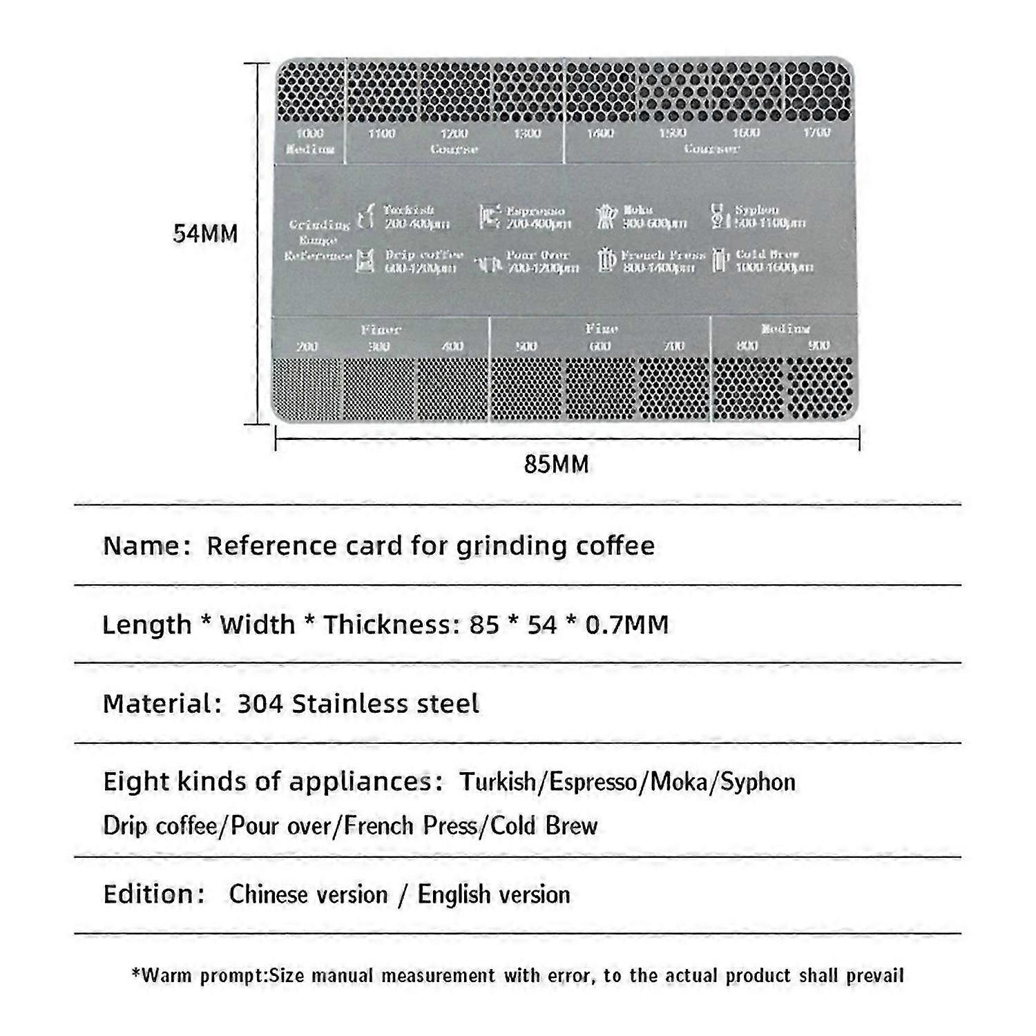 Coffee Powder Grinding Thickness Reference Comparison Card