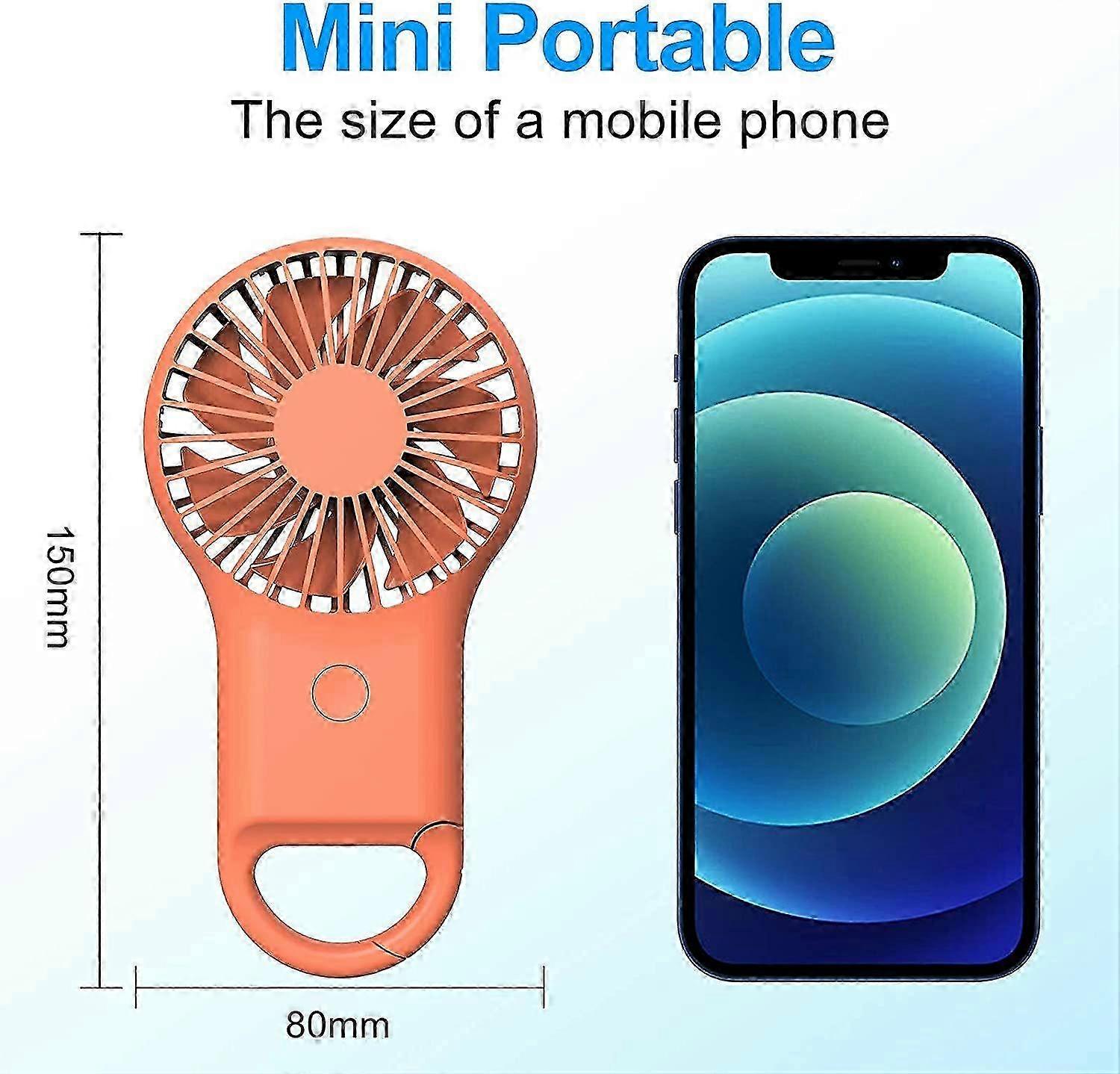 Super Mini Fan, Handheld & Portable Usb Rechargeable Fan With Hook, Small And Quiet, Beautiful Led Light, 3 Adjustable Speeds (Orange) 2025