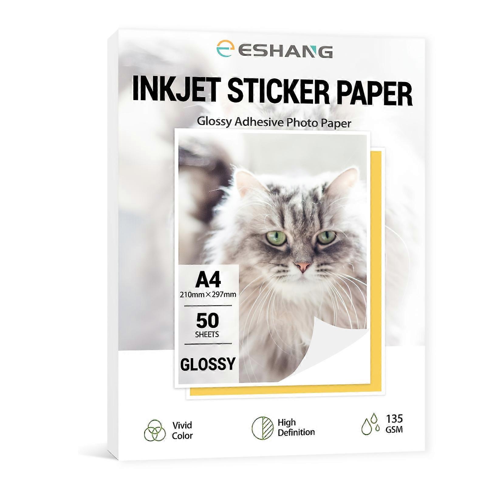 A4 Size 50 Sheets Glossy Self-adhesive Photo Paper, 135Gsm 36lb 8.3×11.7 Inch Self-adhesive Printing Paper, Compatible with Inkjet Printers