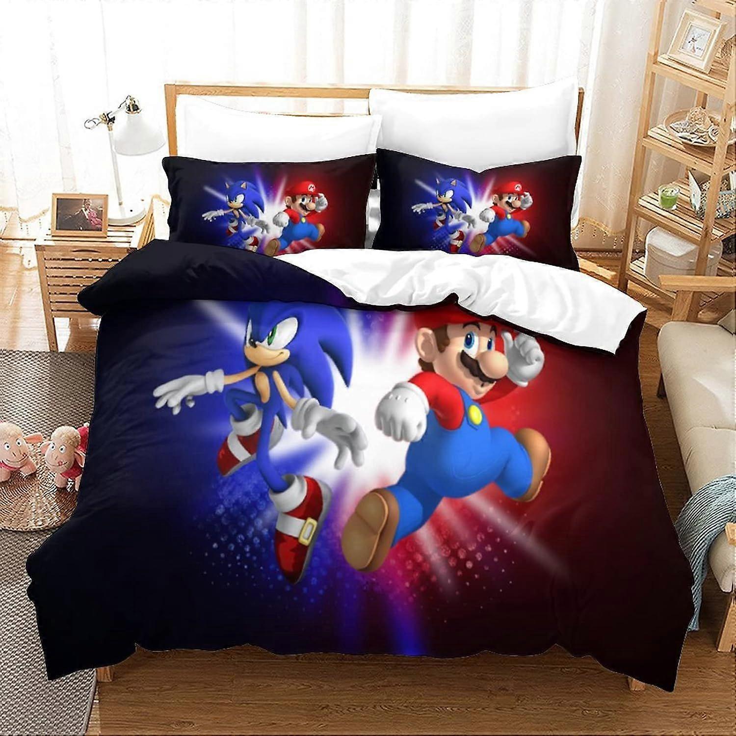 Yingd Bedding Sets Double Size Bedding Sonic Vs Mario Printed Duvet Cover Soft Hypoallergenic Microf