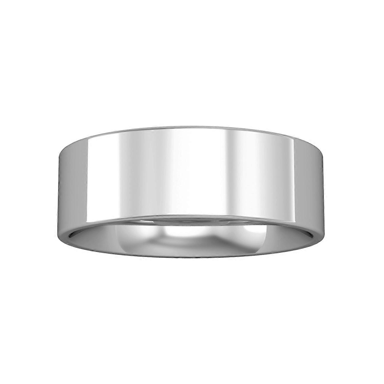 Jewelco London 9ct White Gold - 7mm Flat-Court Band Wedding Commitment / Wedding Ring