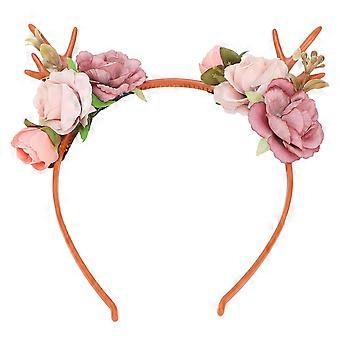 Fleur à la mode Renne Bois Bandeau Floral Guirlande Couronne pour Fête Cosplay Mariage NoëlRose foncé