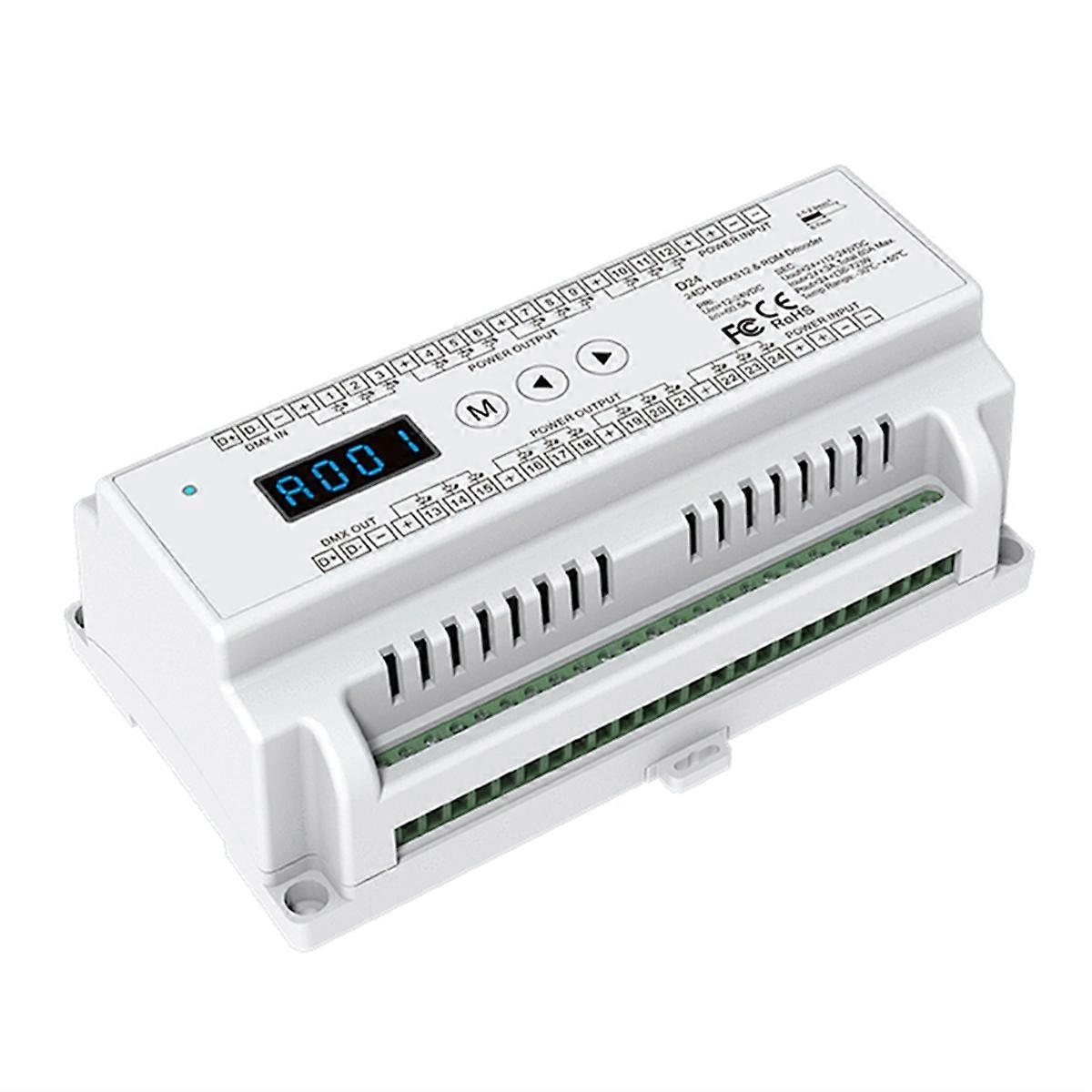 D24 DC12-24V 24 Channel RGB DIN Rail DMX512 Controller RGB LED Strip Light Dimmer Stage Light RDM D