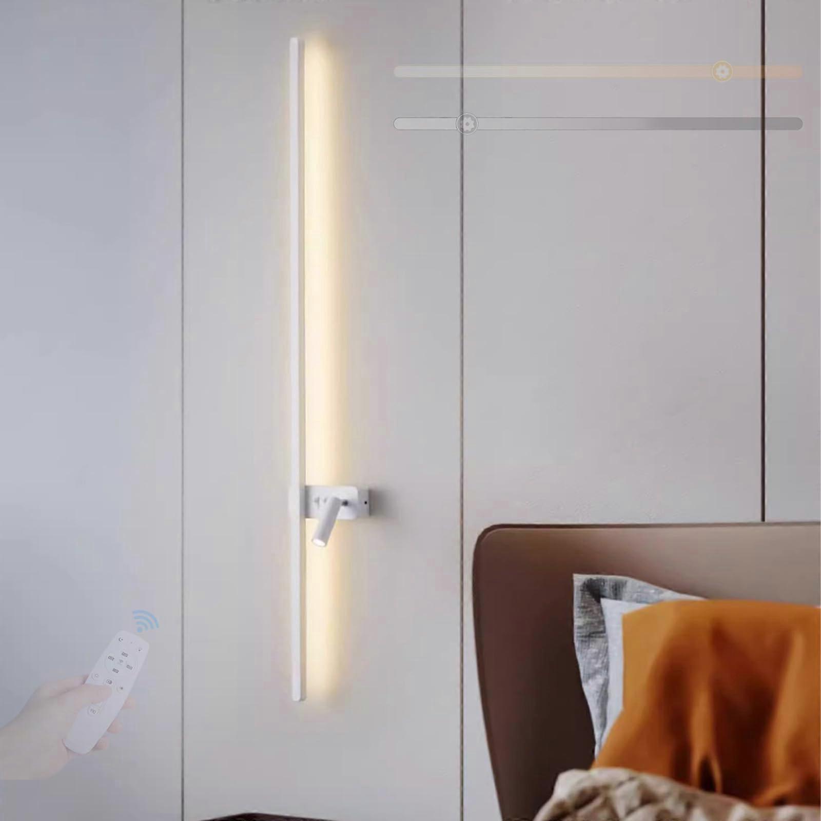 LED Wall Light With Double Switches Sconce, Remote Dimmable, 360-Degree Rotating Spotlight, 122cm White Strip Lighting