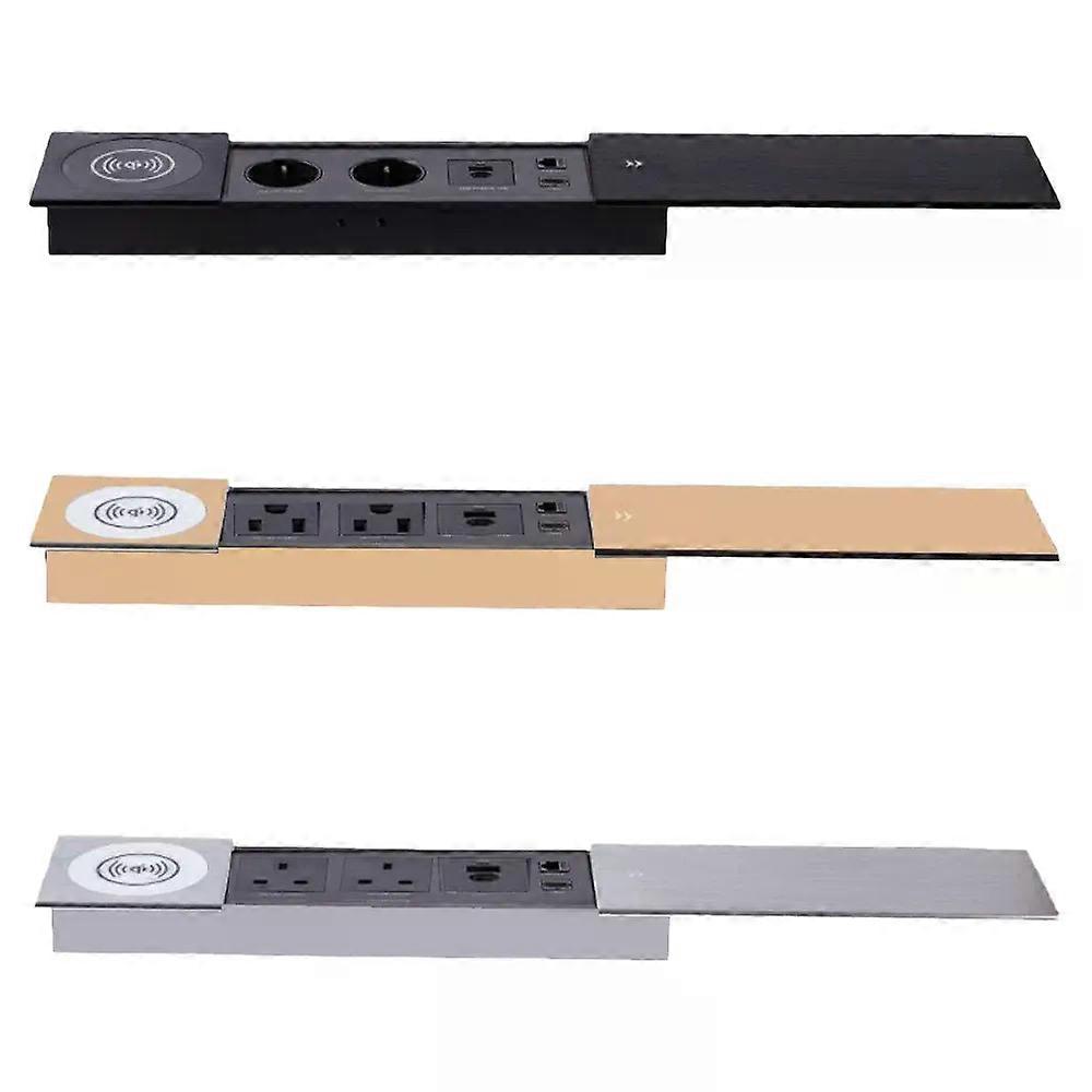 MANLEIKE Table Hidden Socket Embeded Outlet Office Sliding Cover Desktop Socket With Wireless Charge USB Type-c Network Hdmi