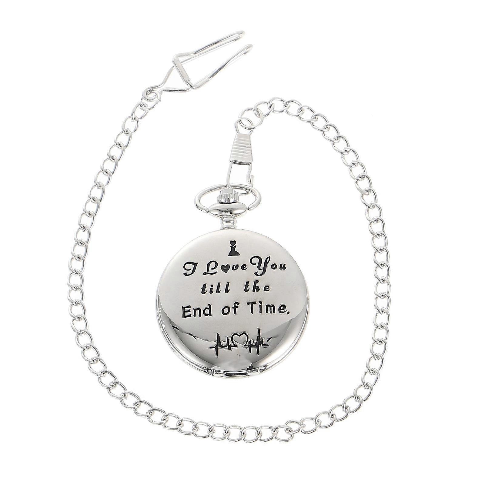 Silver Analog Pocket Watch with Chain Retro Hanging Watch for Decor
