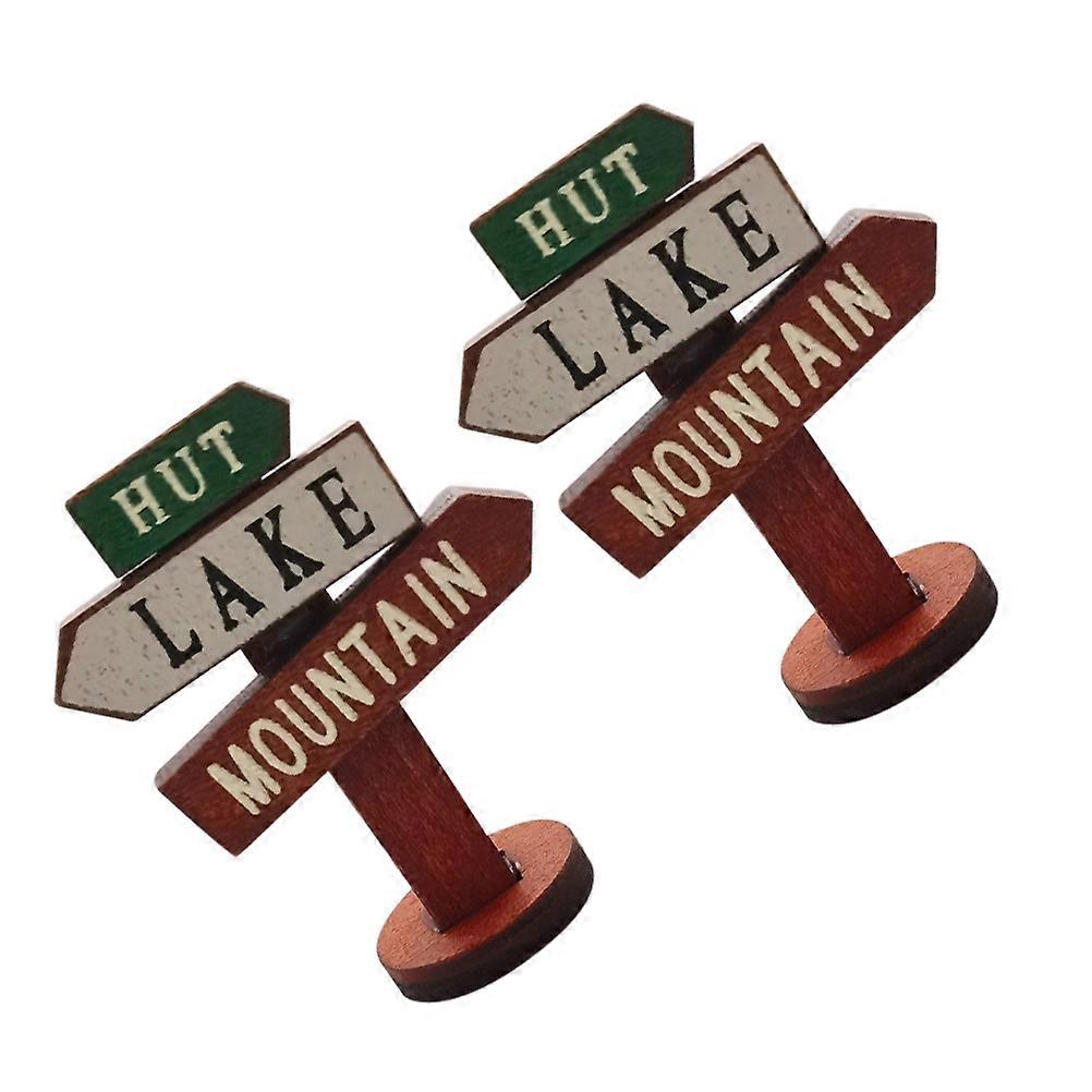 2Pcs Wooden Guide Boards for Micro Landscape Decoration Assorted Color