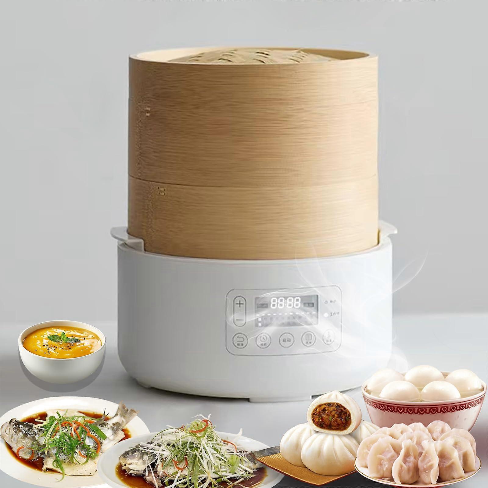 Electric Food Steamer 1300W 4L/6L With Bamboo Steamer Baskets, 90 Min Timer, Seafood 2L, Auto ShutOff, BPA
